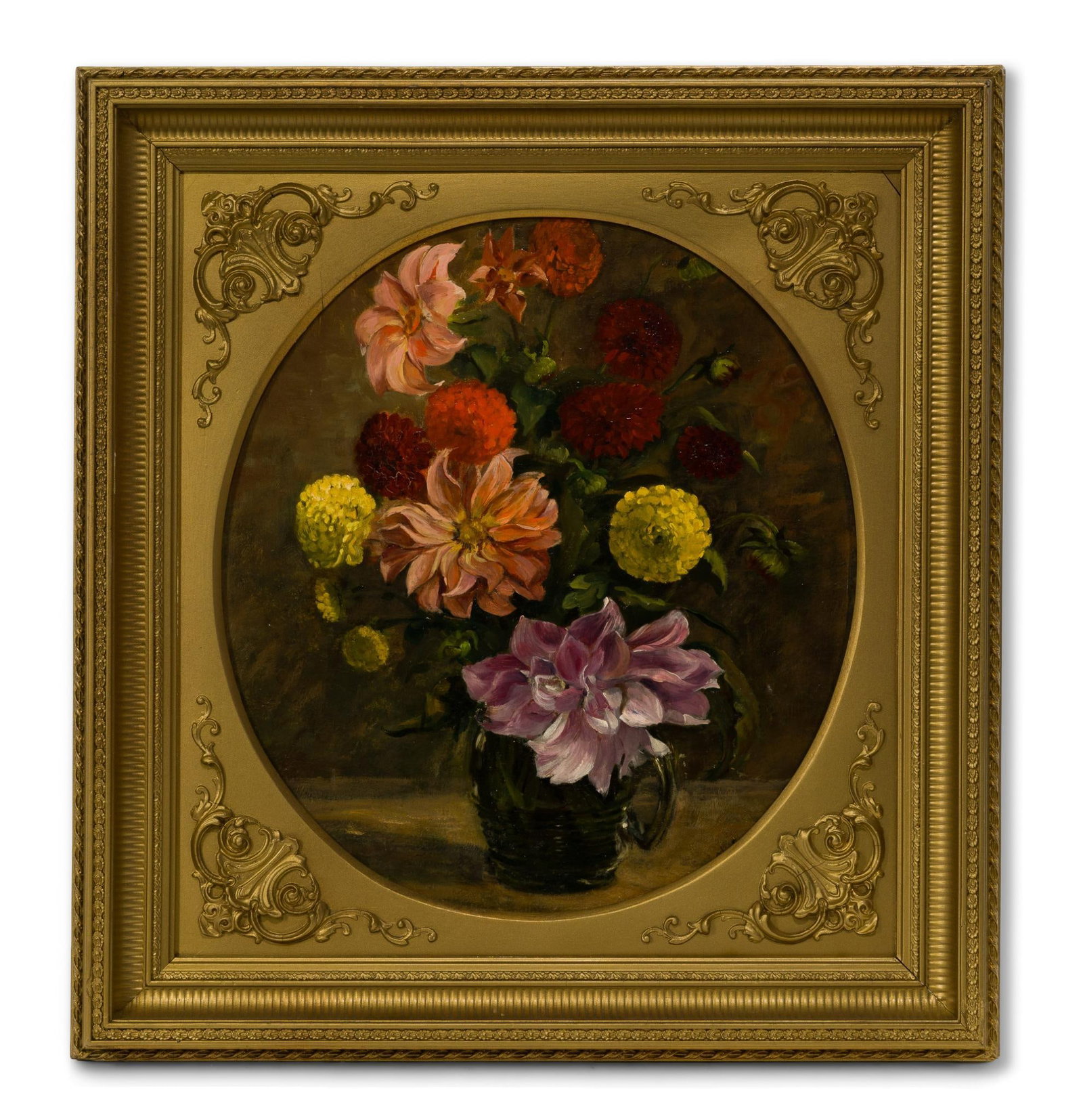 Josephus Mertens (1911-1964, Dutch) Oil On Linen Painting: A bouquet by Dutch painter Josephus?Joannes Hubertus Mertens 1911 - 1964. Oil on linen laid on board in an oval frame, signed beneath frame. 16" 14 1/2" painting, 23" X 21 1/2" framed.