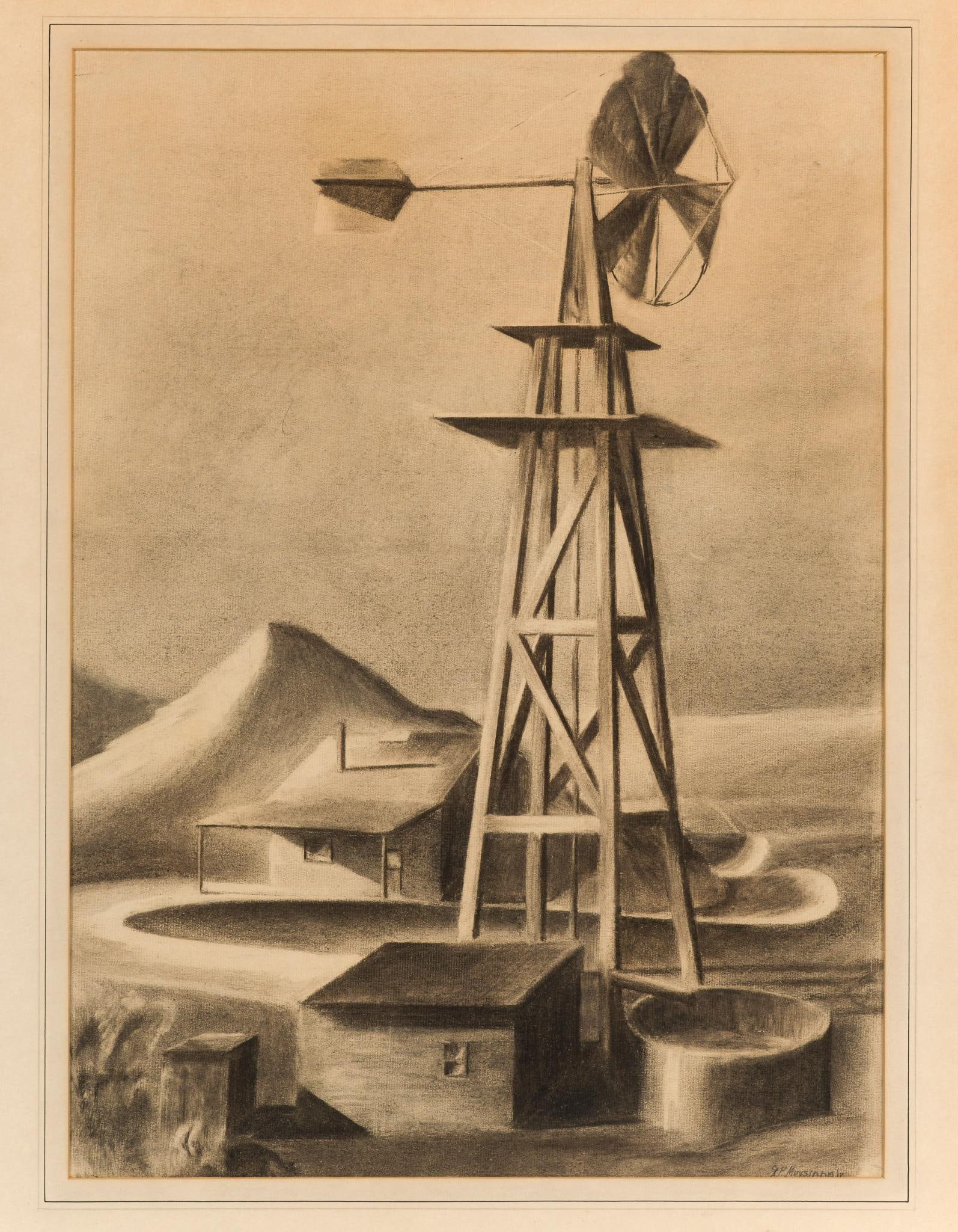 Charcoal On Paper In The Manner Of Thomas Hart Benton (1 of 4)