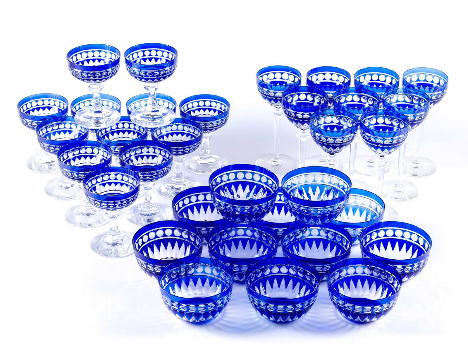 Val Saint Lambert Blue Cut to Clear Crystal Glass Sets (1 of 4)