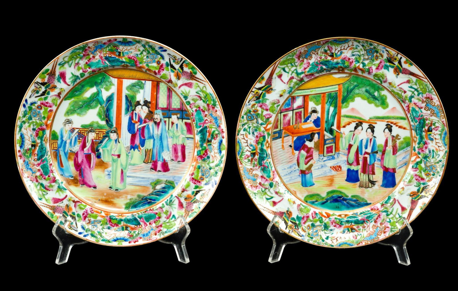 A Pair Of Rose Mandarin Antique Chinese Plates (1 of 2)