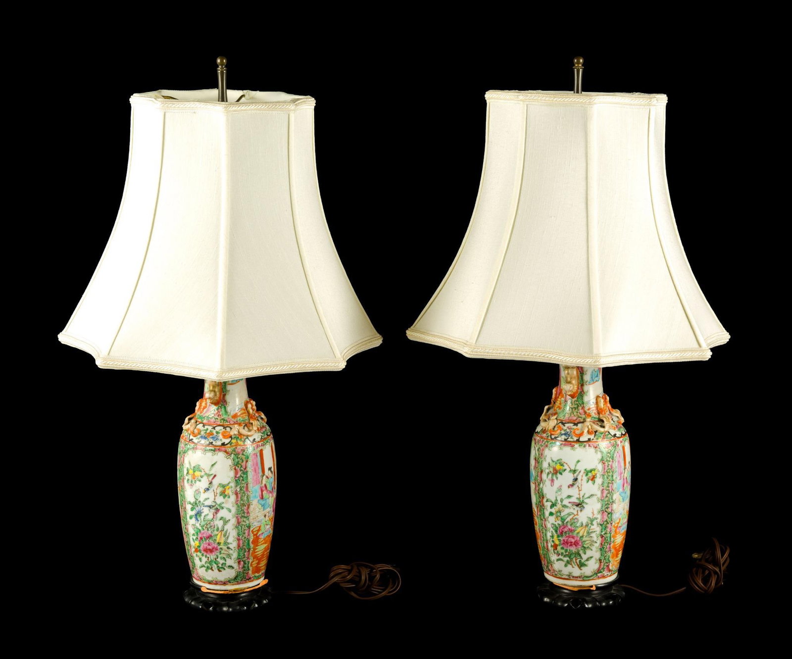 Famille Rose And Rose Medallion Vases Converted To Lamps (1 of 5)
