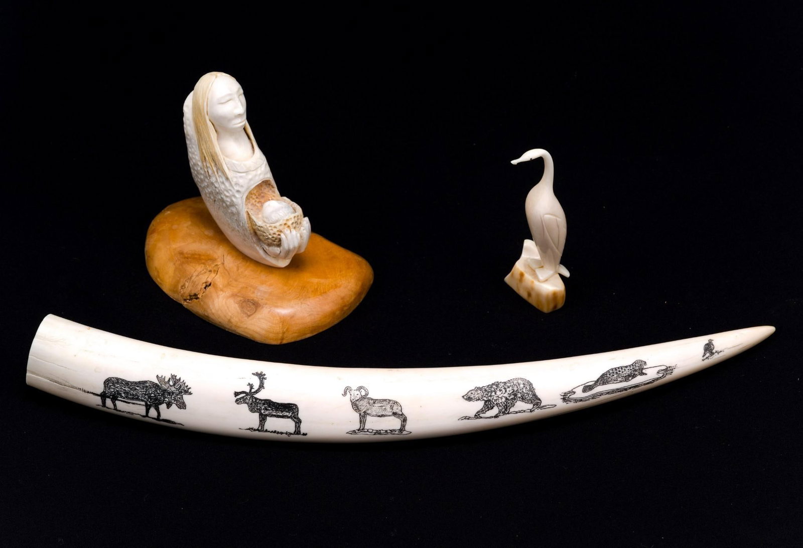3 Native American Inuit Carved Walrus Tusk Pieces (1 of 5)