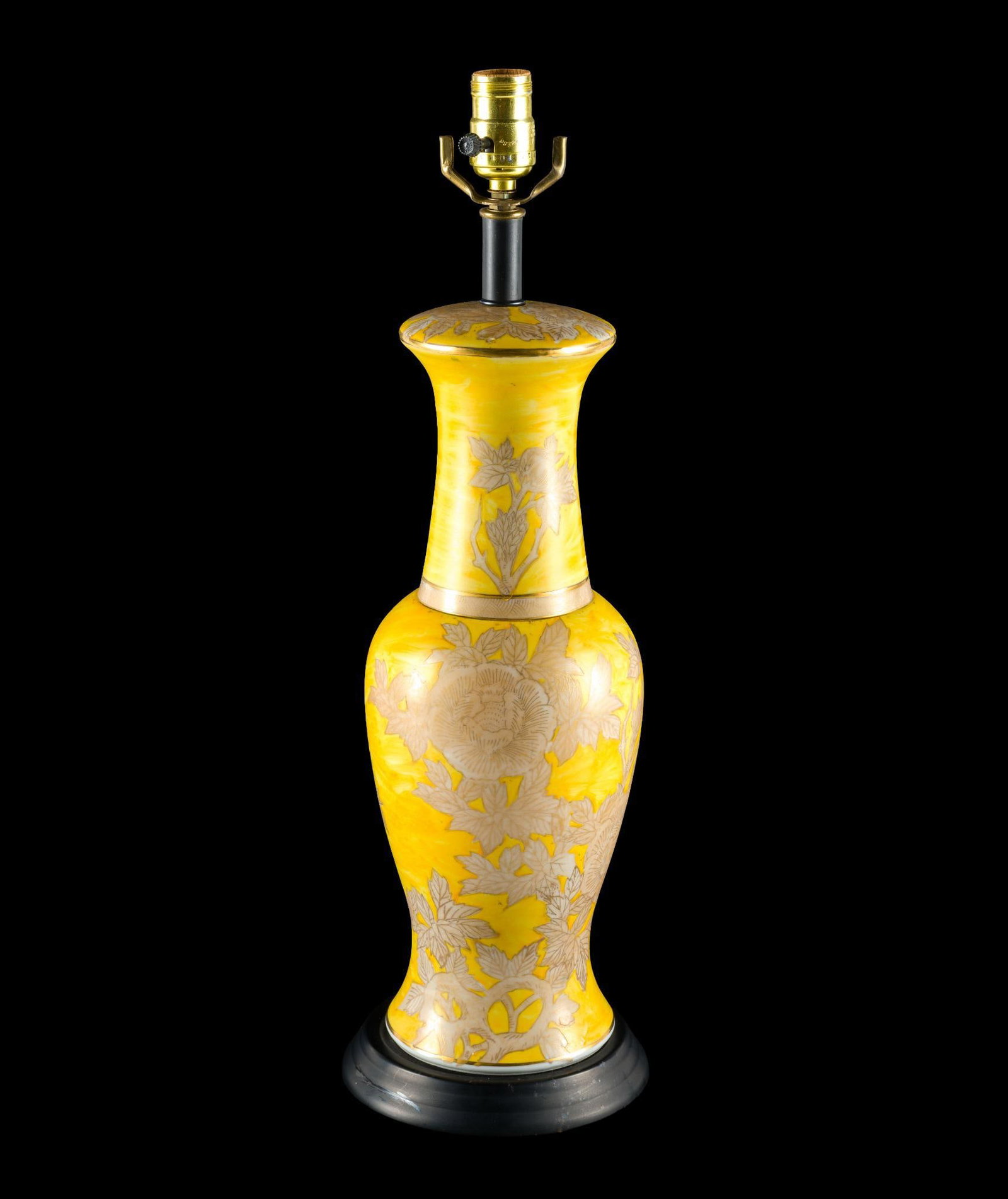 Chinoiserie Ceramic Table Lamp: With a cherry blossom relief. No lamp shade. 5-1/2" wide to 23" high.?