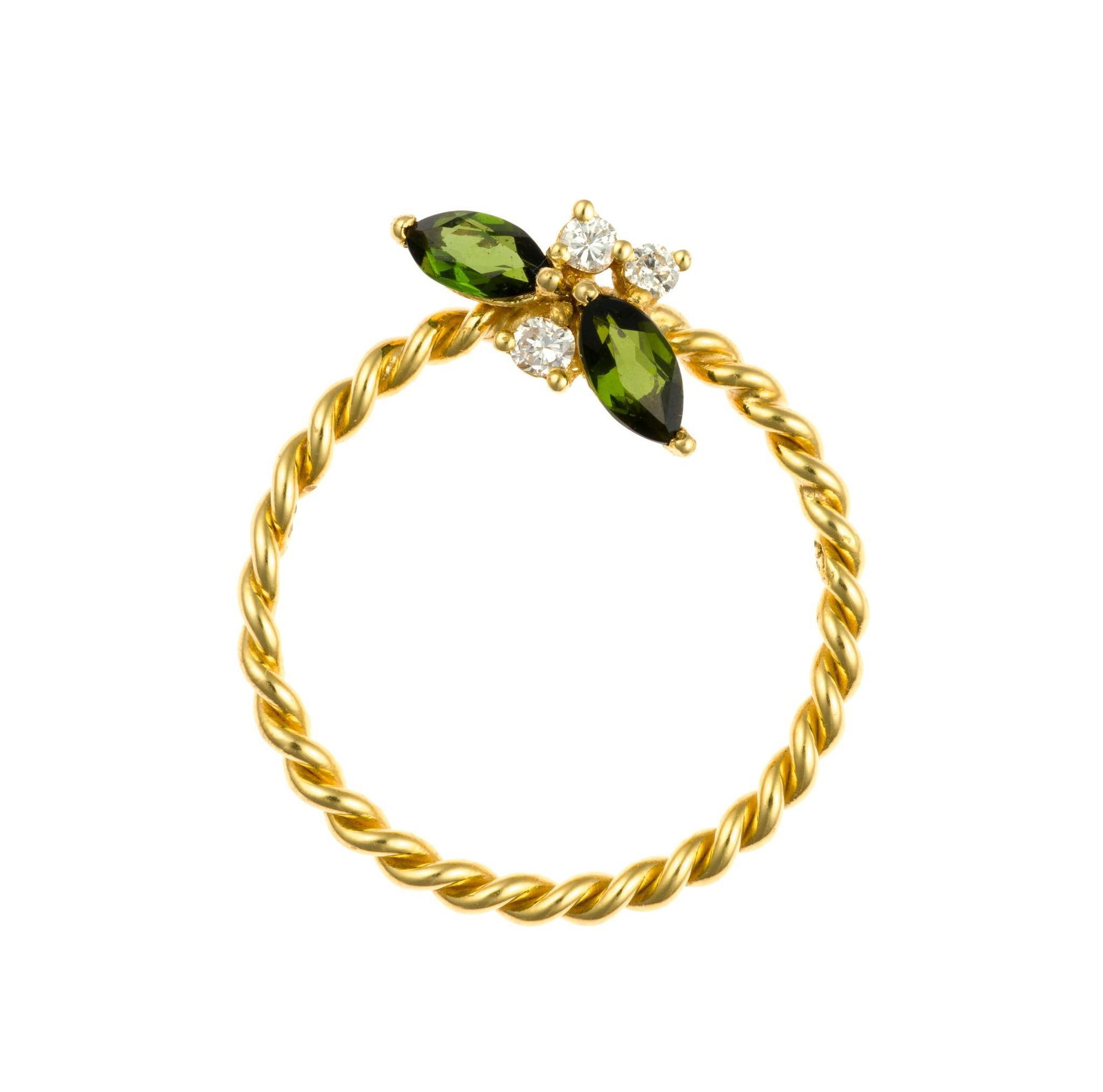 18K Gold and Gemstone Pendant: A 7/8" diameter yellow gold pendant with marquise chrome diopside and round diamonds. The weight is 2.7 grams. The piece is unmarked and tests 18k.