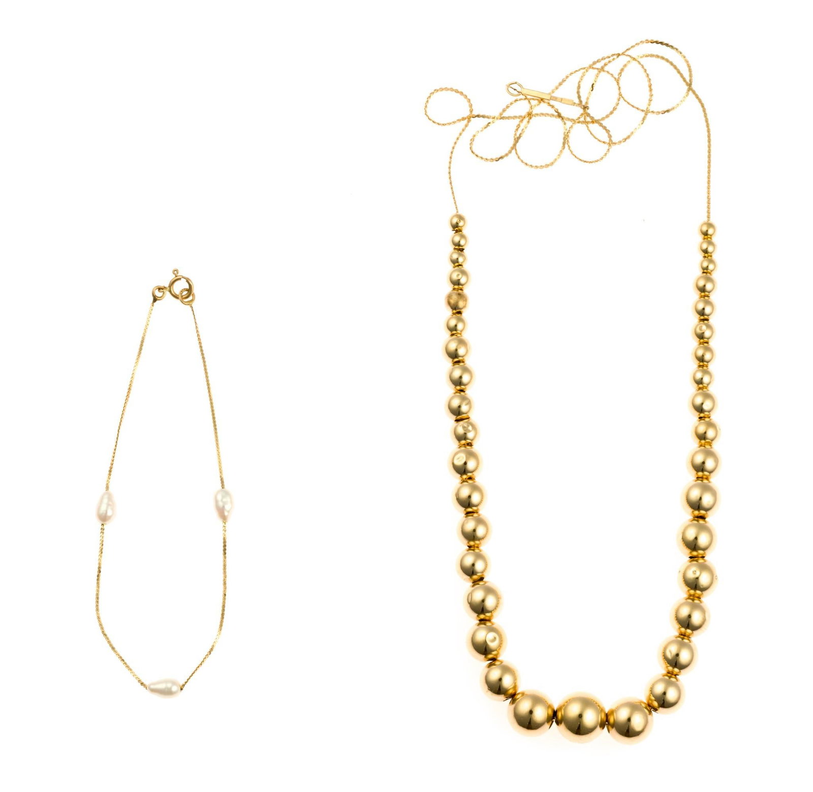 14K Gold Add-A-Bead Necklace and Pearl Chain Bracelet (1 of 3)