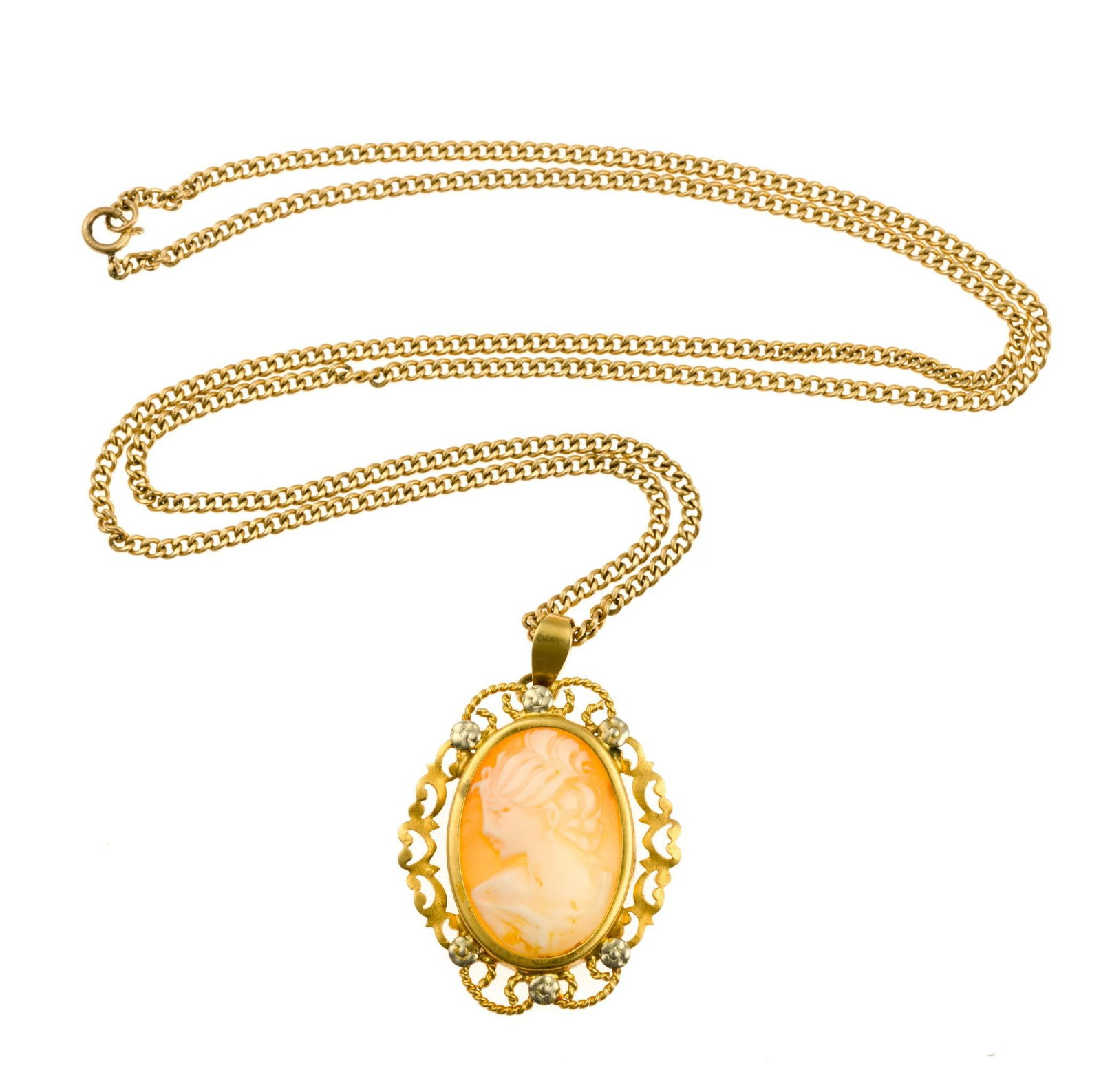 14K Gold Chain Necklace w/ 18K Cameo Pendant (1 of 3)
