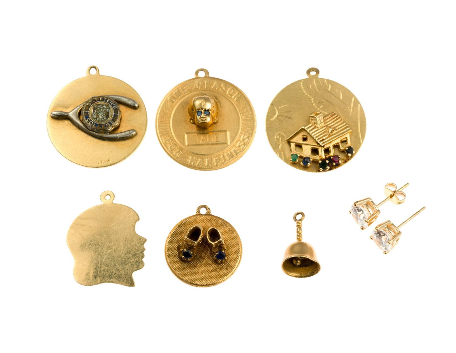 (6) 14K Gold Charms and Pair of Stud Earrings (1 of 4)