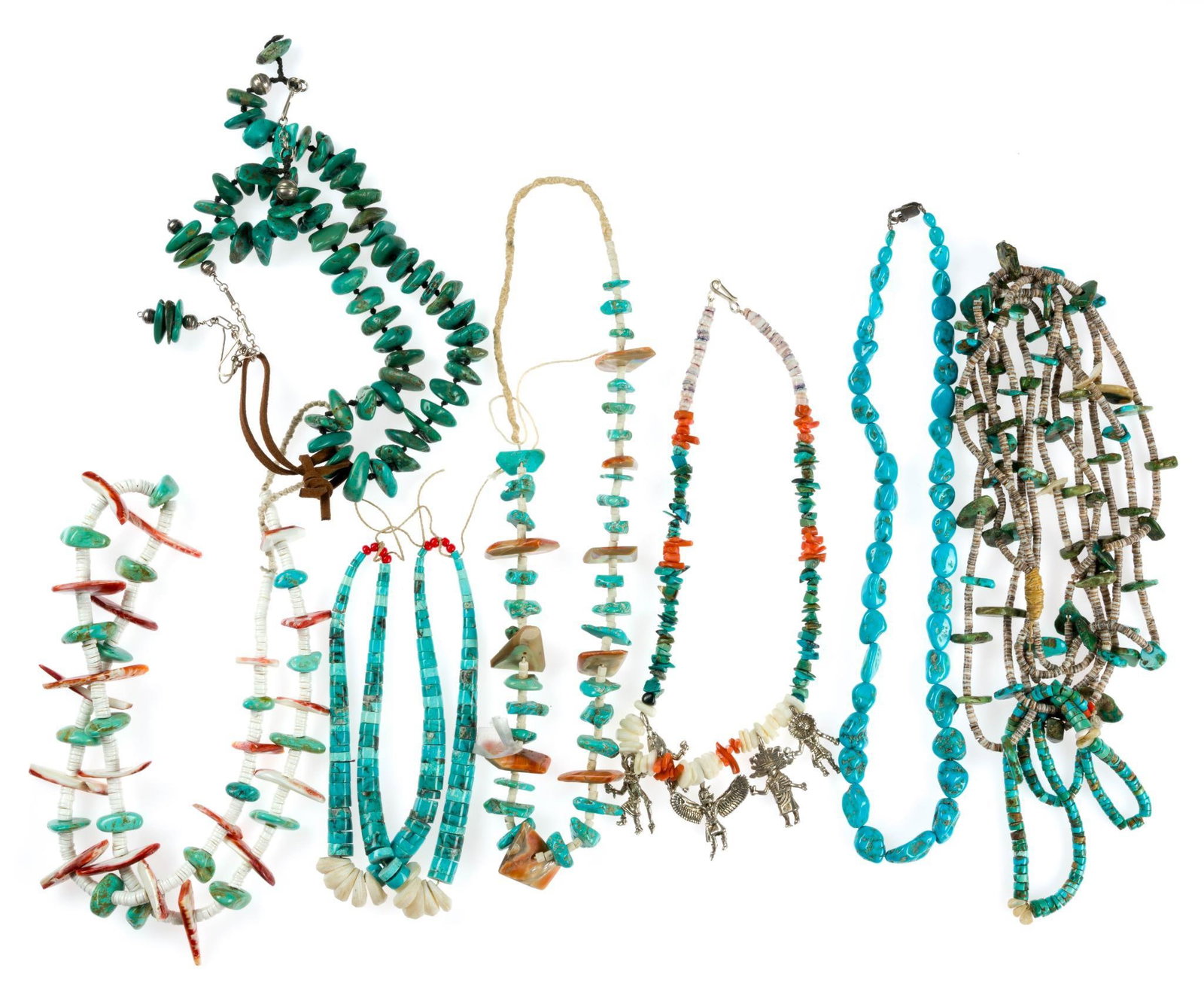 Six Coral, Shell, and Turquoise Necklaces (1 of 4)