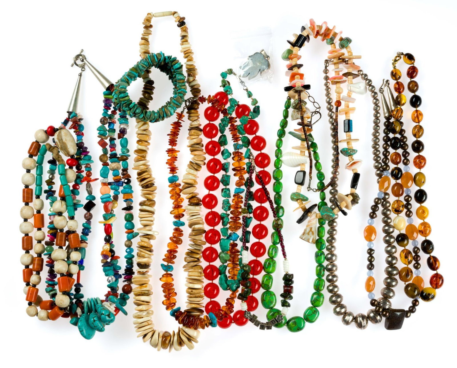 Turquoise, Coral, and Shell Sterling Silver Necklaces (1 of 5)