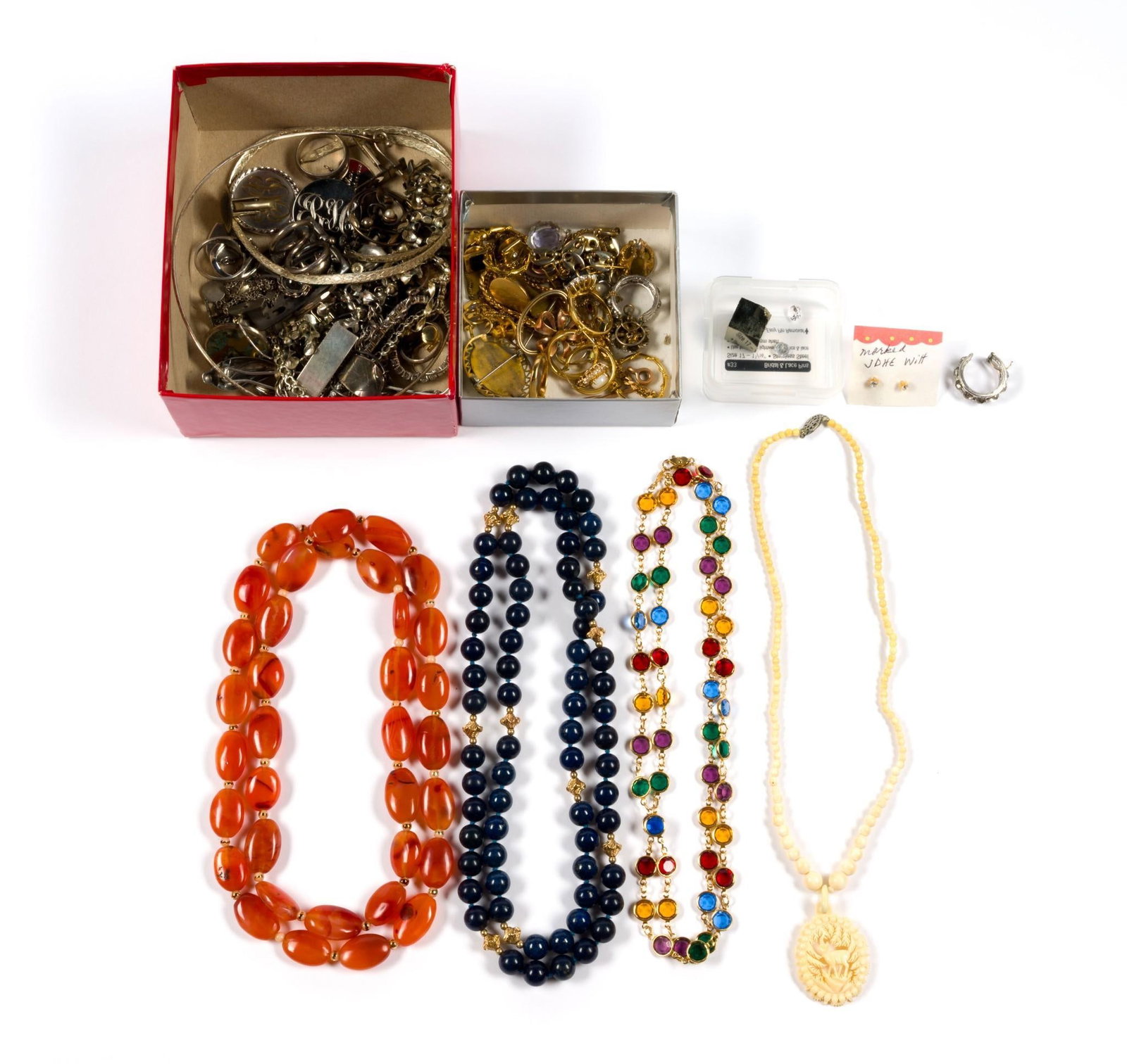 Costume, Gold Filled, and Sterling Silver Jewelry: Everything in sterling silver including a 1901-O Morgan dollar pendant with bezel weighs 8.3 troy ounces. Gold plated, gold filled, and other jewelry not included in that weight.?