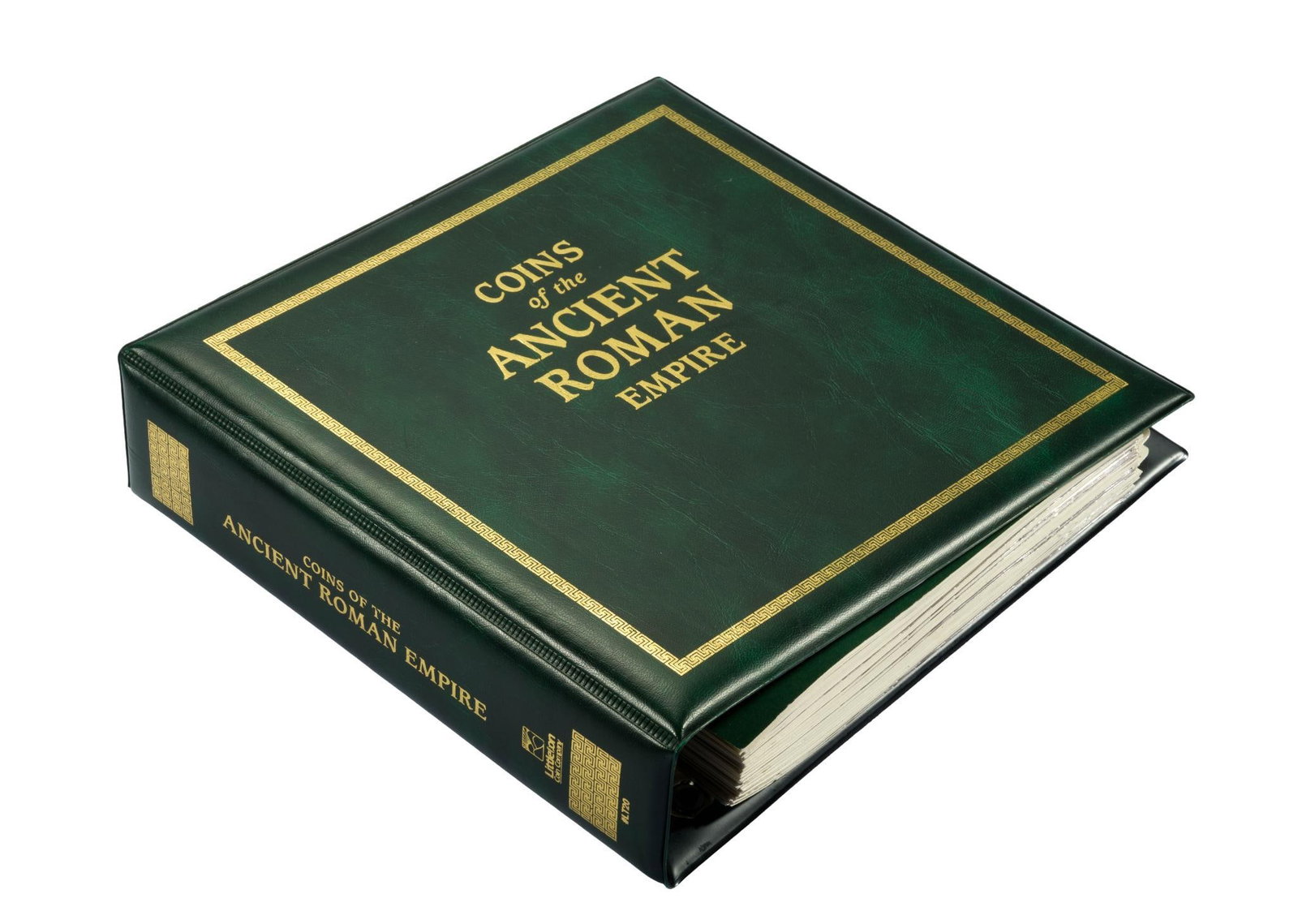 Fifty Seven Coins Of The Ancient Roman Empire: A Littleton book that has coins as old as Claudius and includes ten silver Denarius, eight silver Antoninianus, a total of fifty seven coins. Numerous silver coins are bright, possible past cleaning.