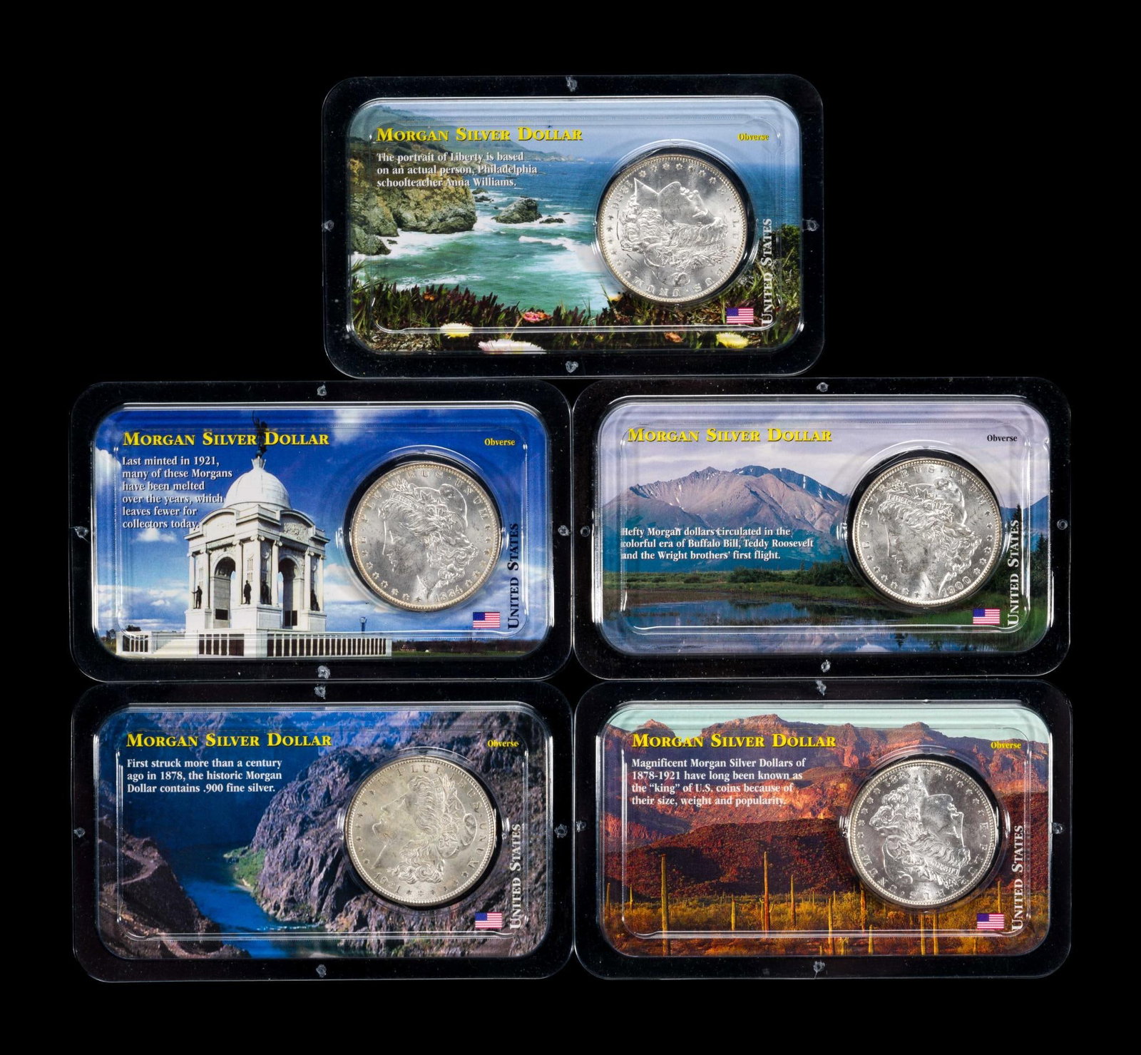 Five Littleton Uncirculated Morgan Silver Dollars: They are all uncirculated coins, not past cleaned.