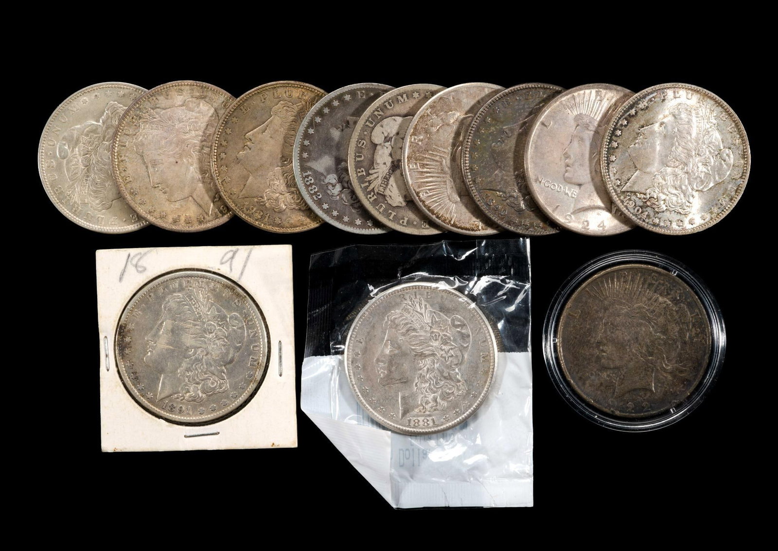 Twelve Peace And Morgan Silver Dollars (1 of 1)