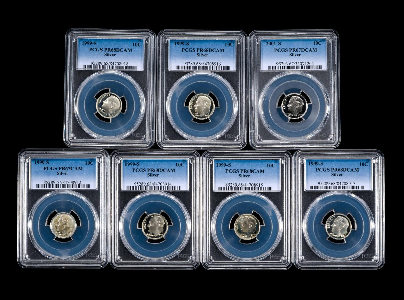 Seven PCGS DCAM Proof Modern Silver Dimes (1 of 2)