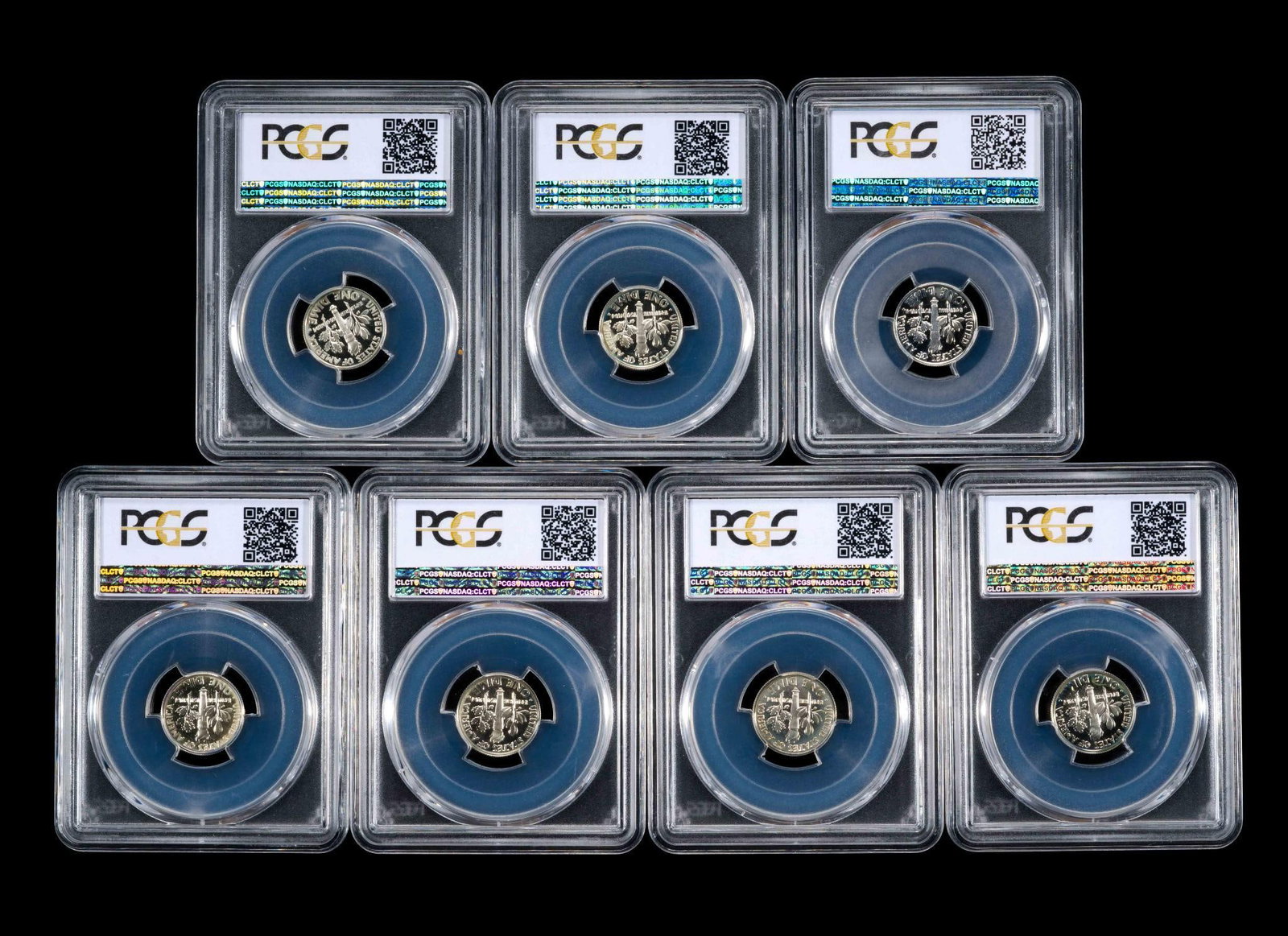 Seven PCGS DCAM Proof Modern Silver Dimes - 2