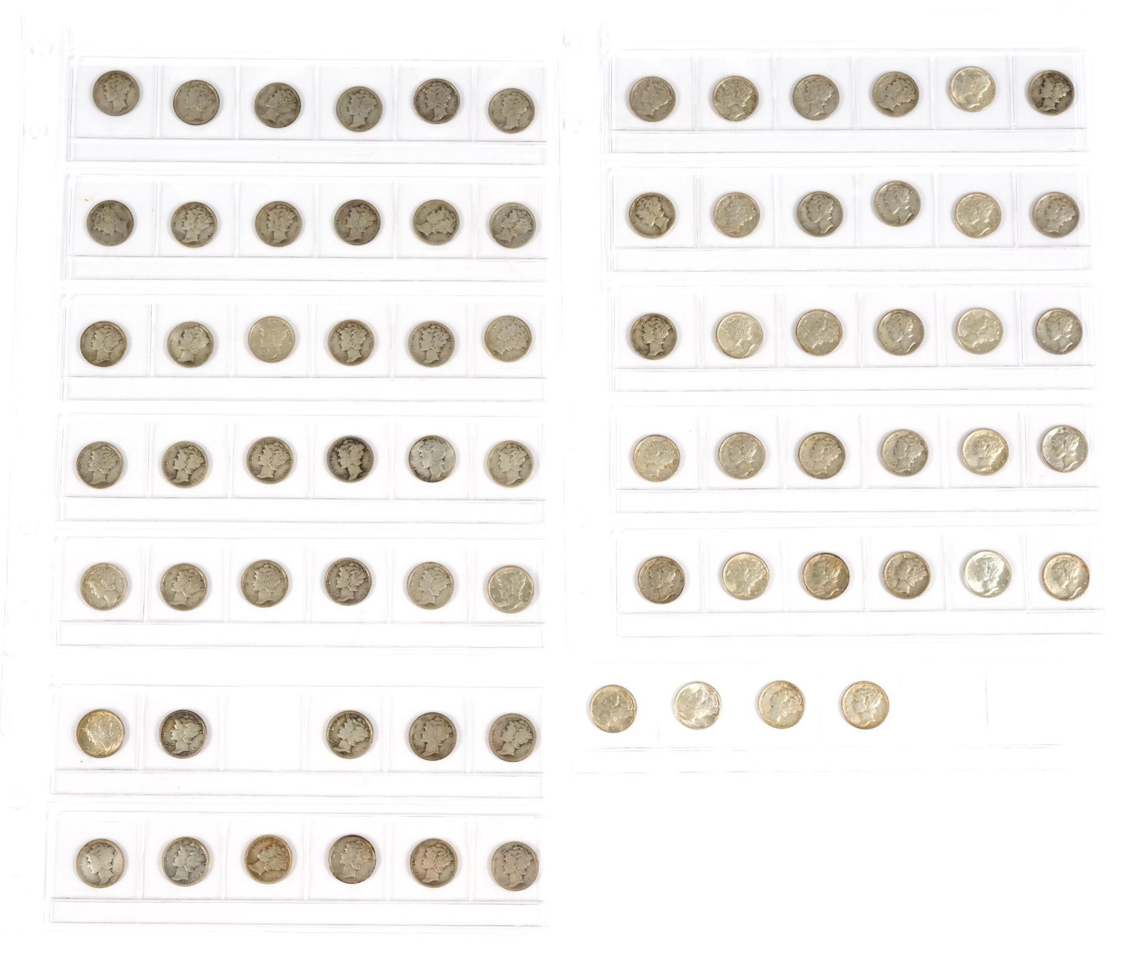 Barber Dime Silver Coins Series: The collection includes 75 coins with keys and semi-keys missing but does include several semi-keys. Also the coin surfaces are original looking and generally not past cleaned coins. Better coins