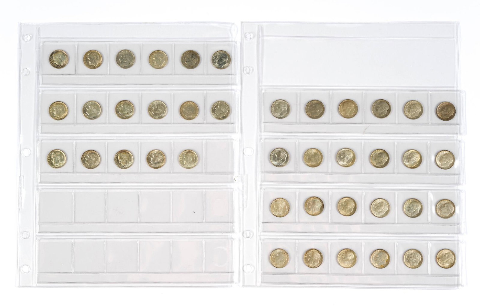 Silver Roosevelt Dime Collection: The coins are from 1946 through 1961, as the collection had been put together only until 1961. Generally XF/AU and uncirculated. Total of 41 coins. 