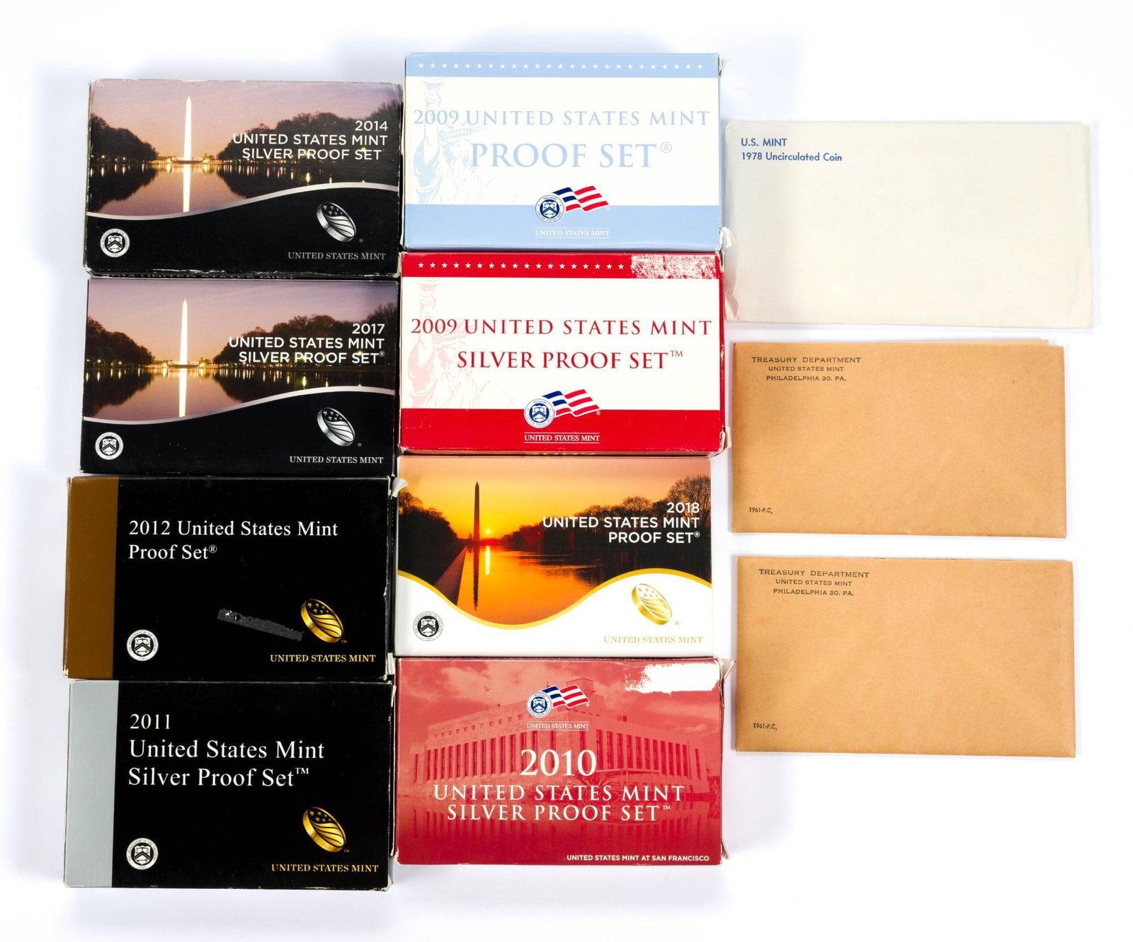 Eleven United States Uncirculated And Proof Sets Most Silver (1 of 2)