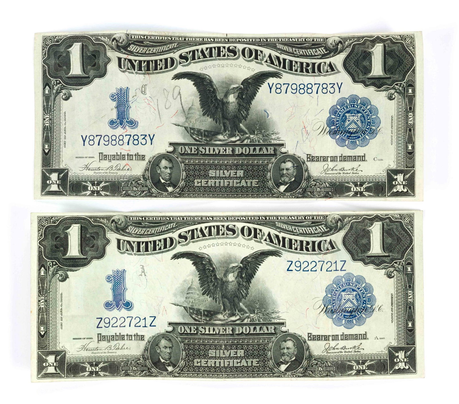 Two 1899 Black Eagle Silver Certificate Large Bills (1 of 2)