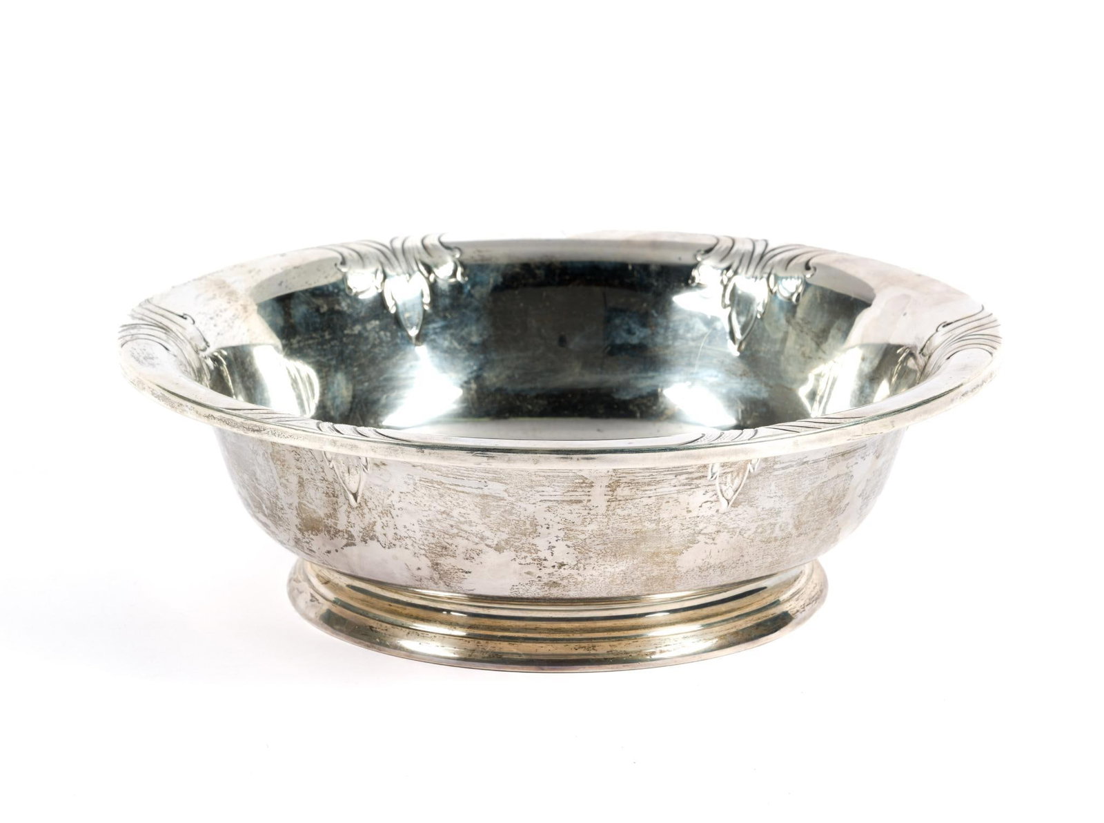 Large Sterling Silver Footed Bowl: Sheffield England 13" diameter bowl with weight of 31.6 troy ounces. Hallmarked and marked sterling. It has no monograms.