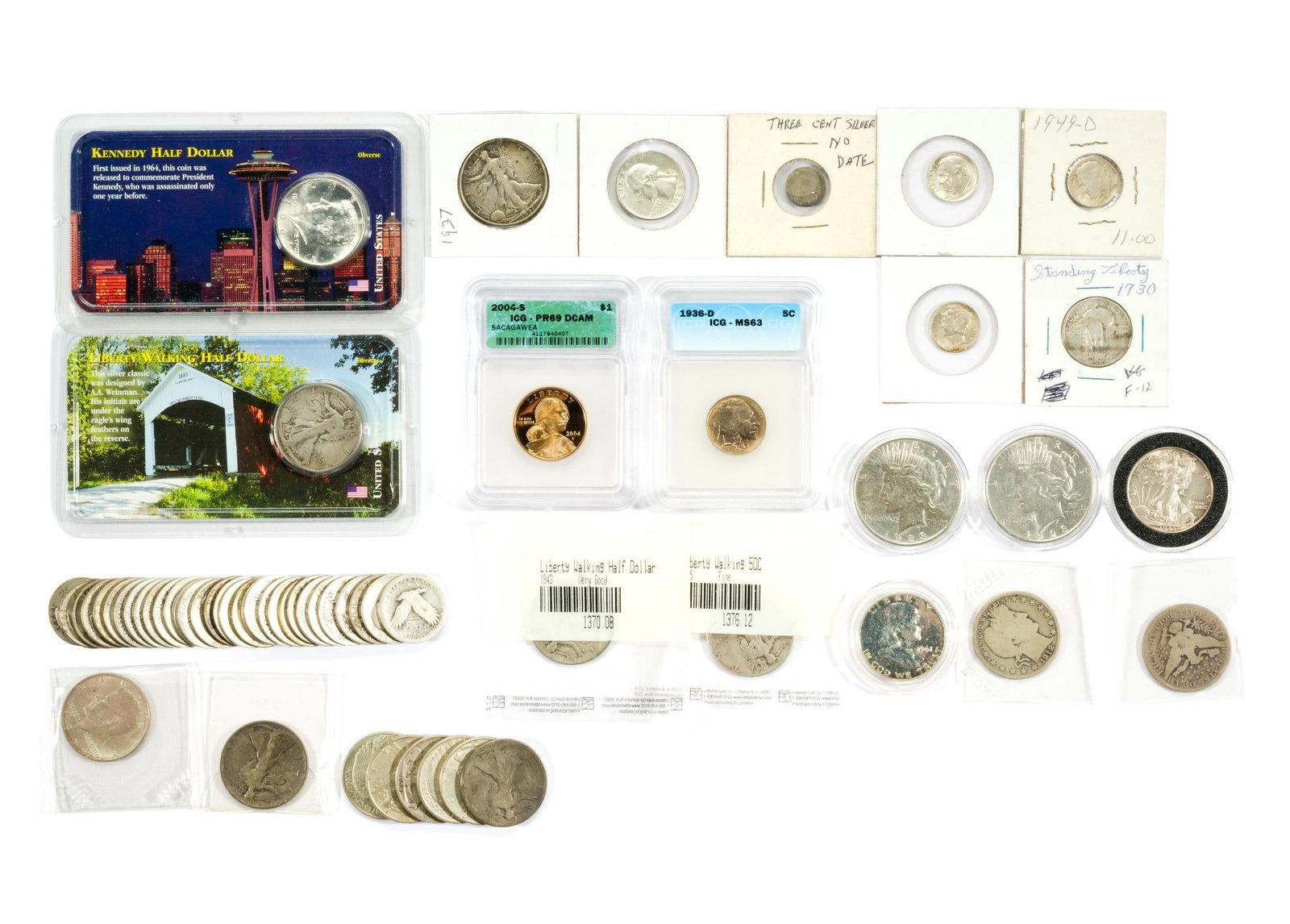 Box Of Silver Coins Including Peace Dollars Walking Liberty Halves Standing Liberty Quarters (1 of 3)