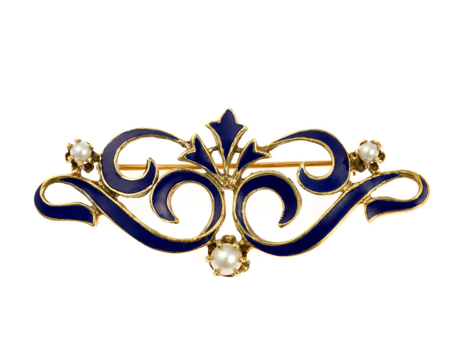 Antique 14K Gold, Pearl, and Enamel Brooch (1 of 2)