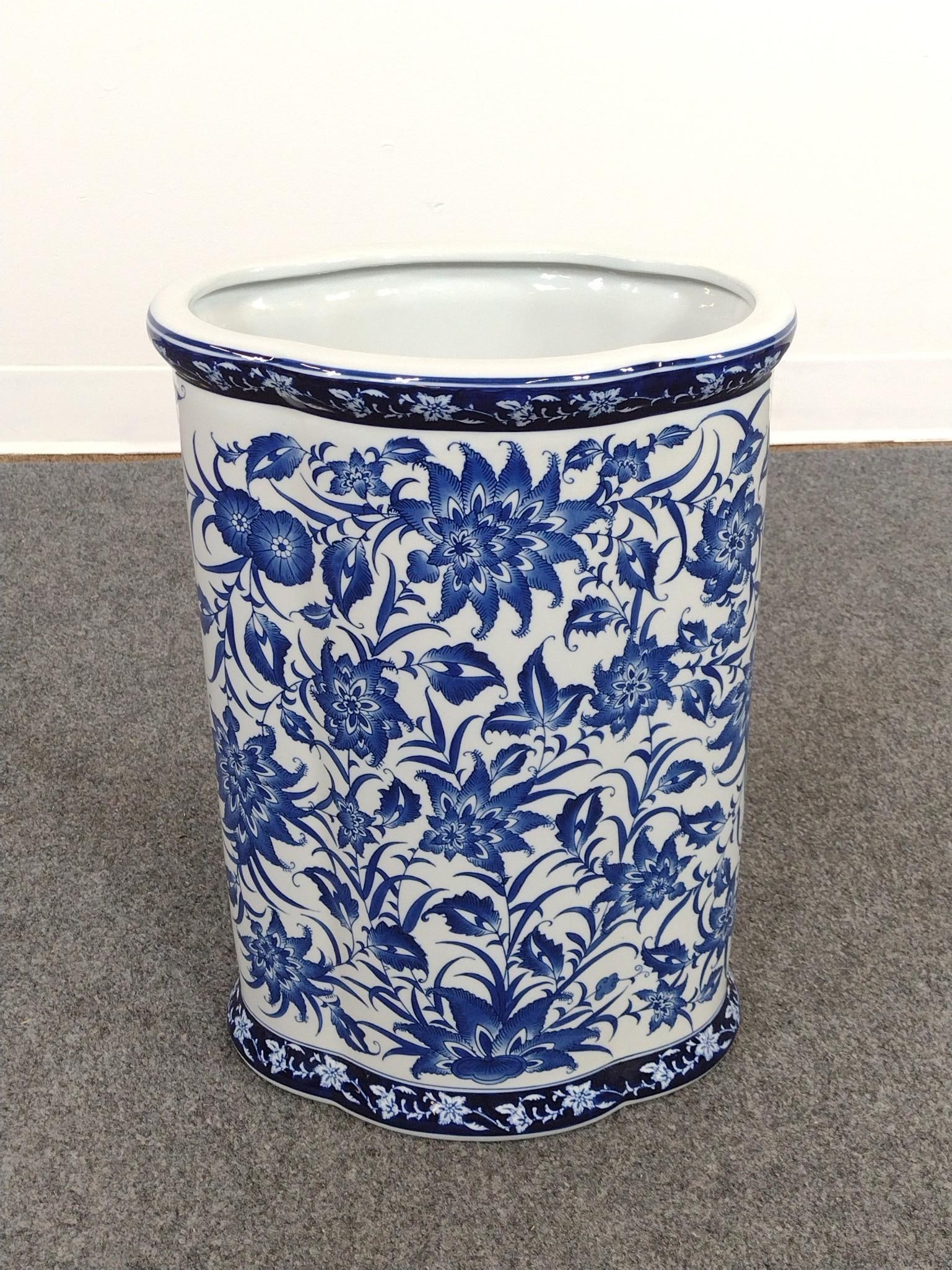 Bombay Chinese Blue and White Umbrella Stand: 12-3/4" wide X 9-1/4" deep X 18" high. 