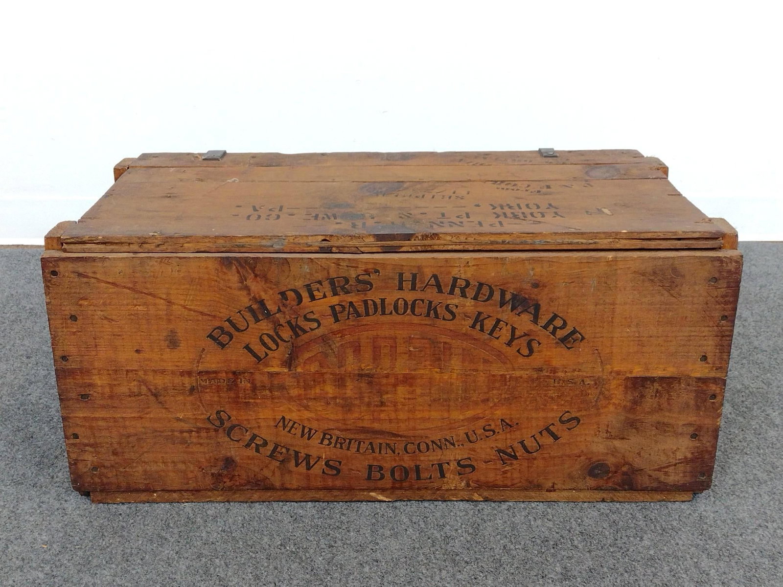Corbin Builders Hardware Crate: 29-1/2" wide X 15" deep X 13" high. 