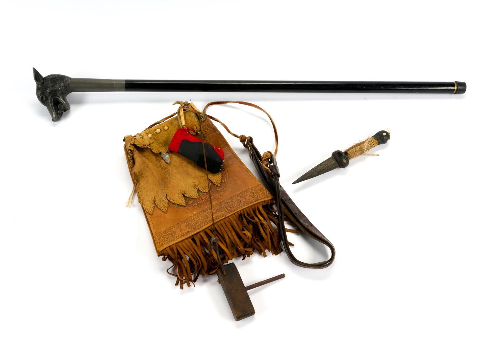 Cane Sword, Leather Bag, and Wood Knife (1 of 4)