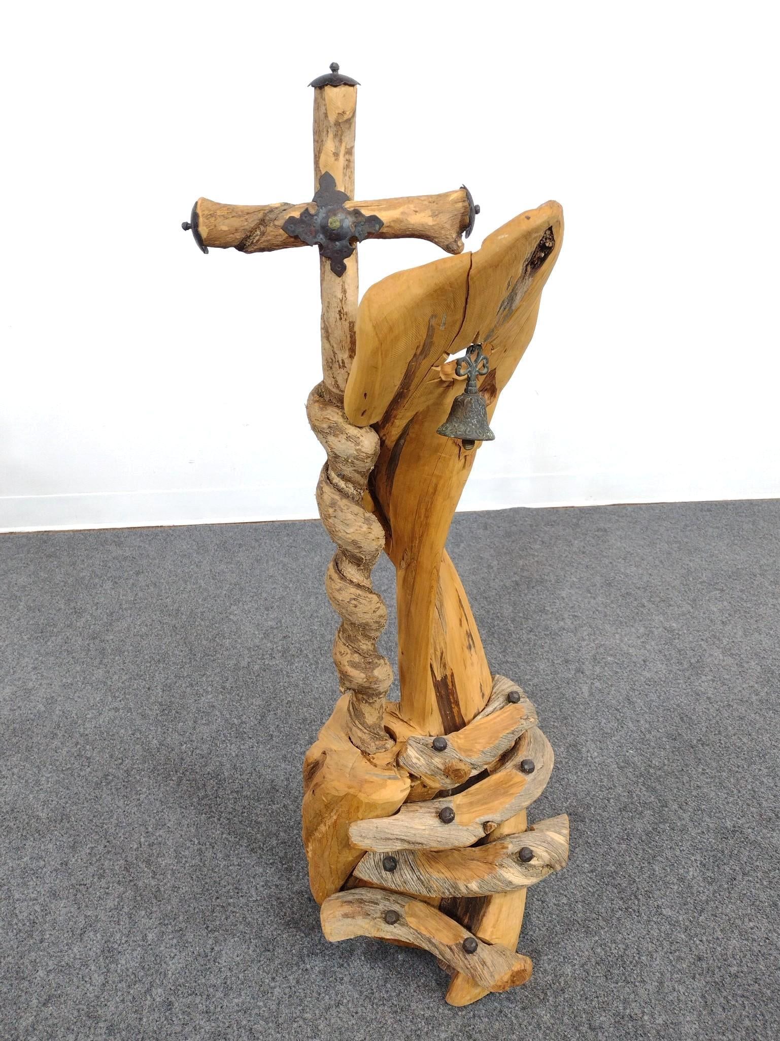 Awake By Pac Valerie Wood Carved Cross Sculpture: 16" wide X 12-1/2" deep X 37-1/2" high. 