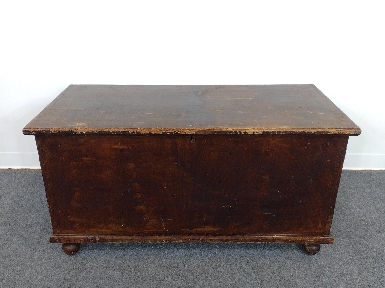 Blanket Chest: 44-1/4" wide X 20-1/4" deep X 23" high. Has scratches and areas of finish loss. 
