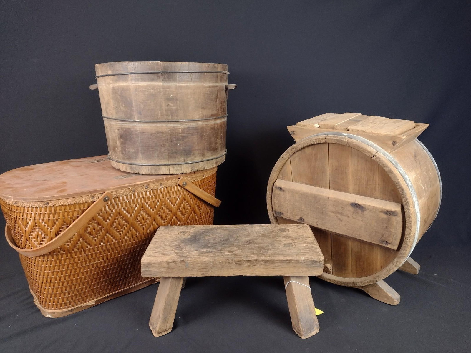 Handmade Baskets, Bench, and Barrel Butter Churn (1 of 6)