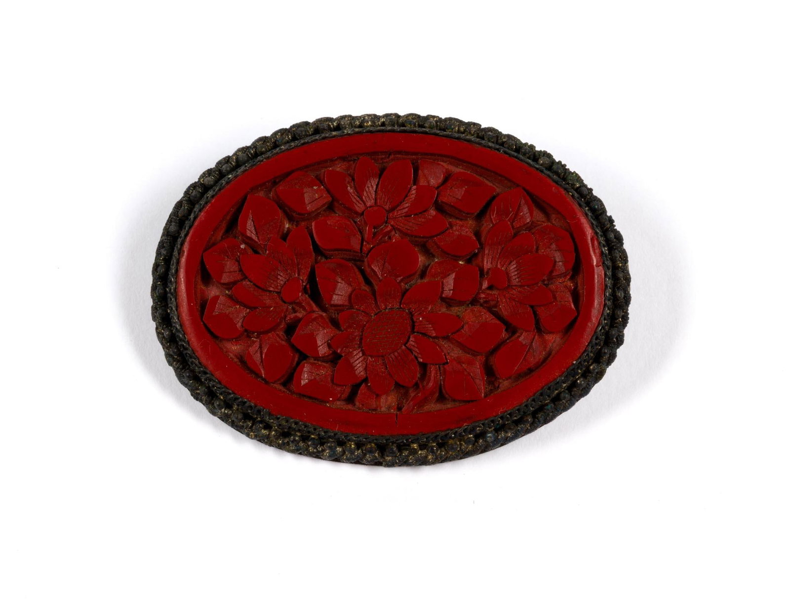 Antique Chinese Carved Cinnabar Brooch (1 of 2)