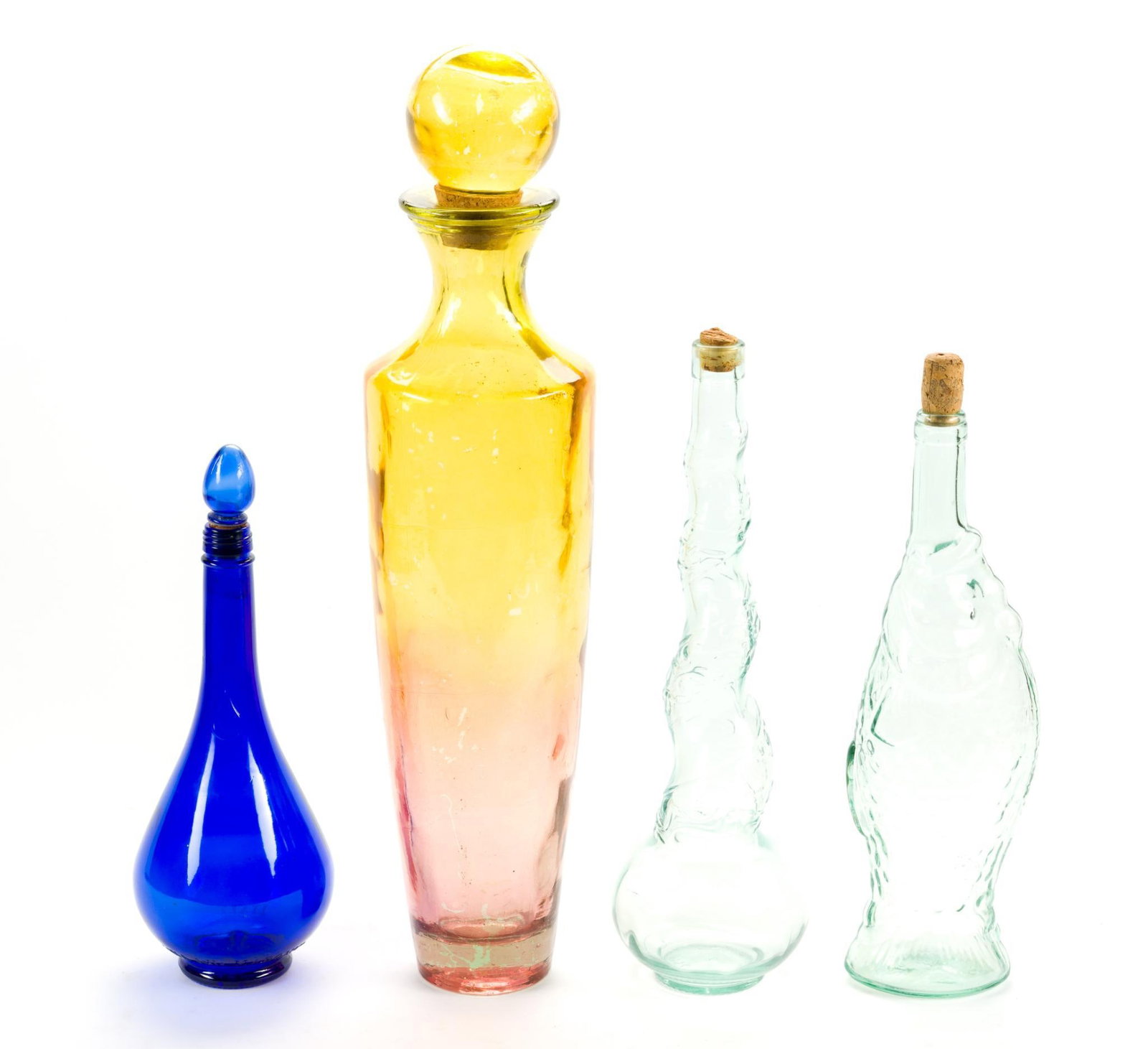 4 Glass Decanters: Largest made in Spain, 21" overall. 