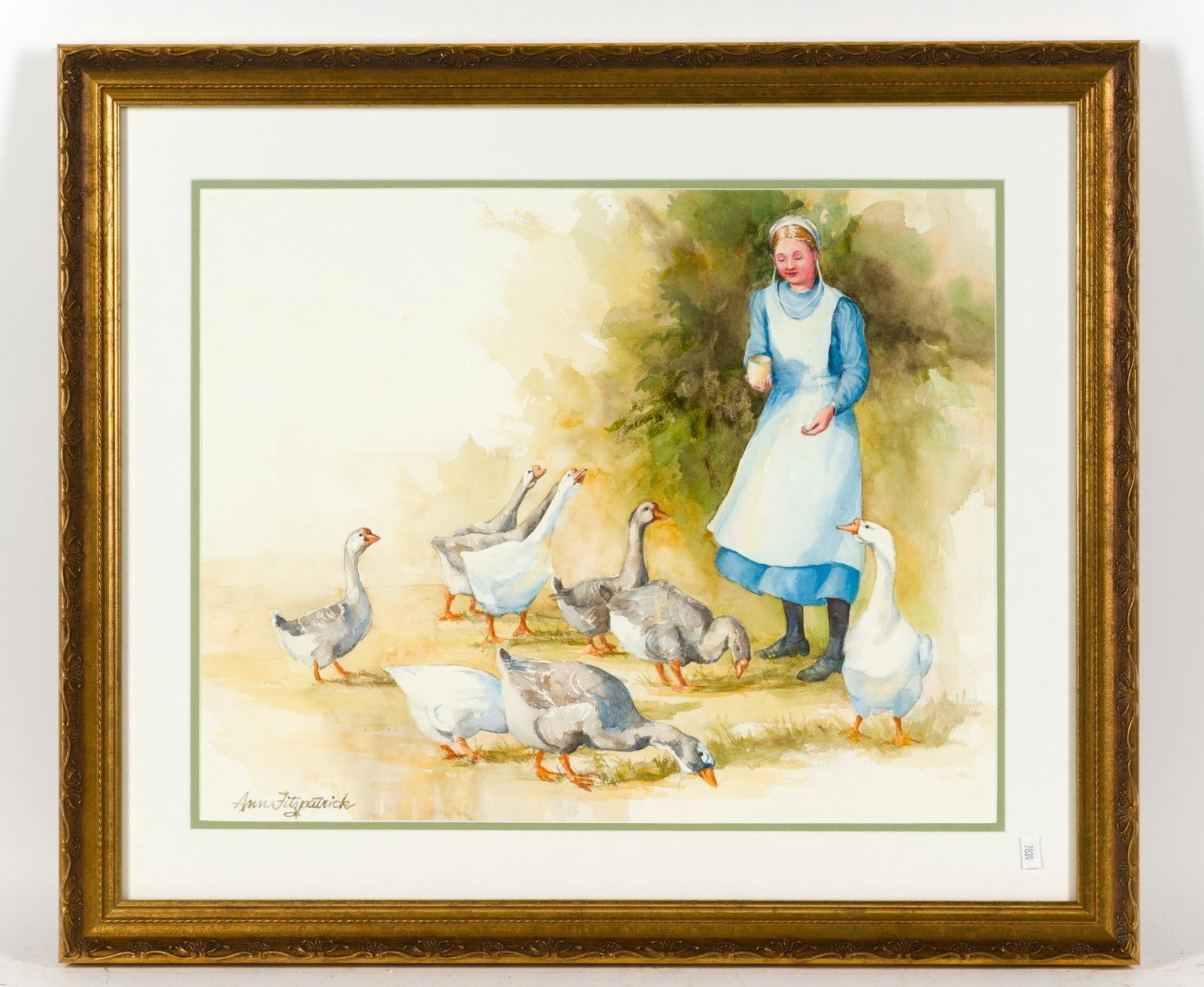 Ann Fitzpatrick Framed Watercolor: Overall 27" x 23". 