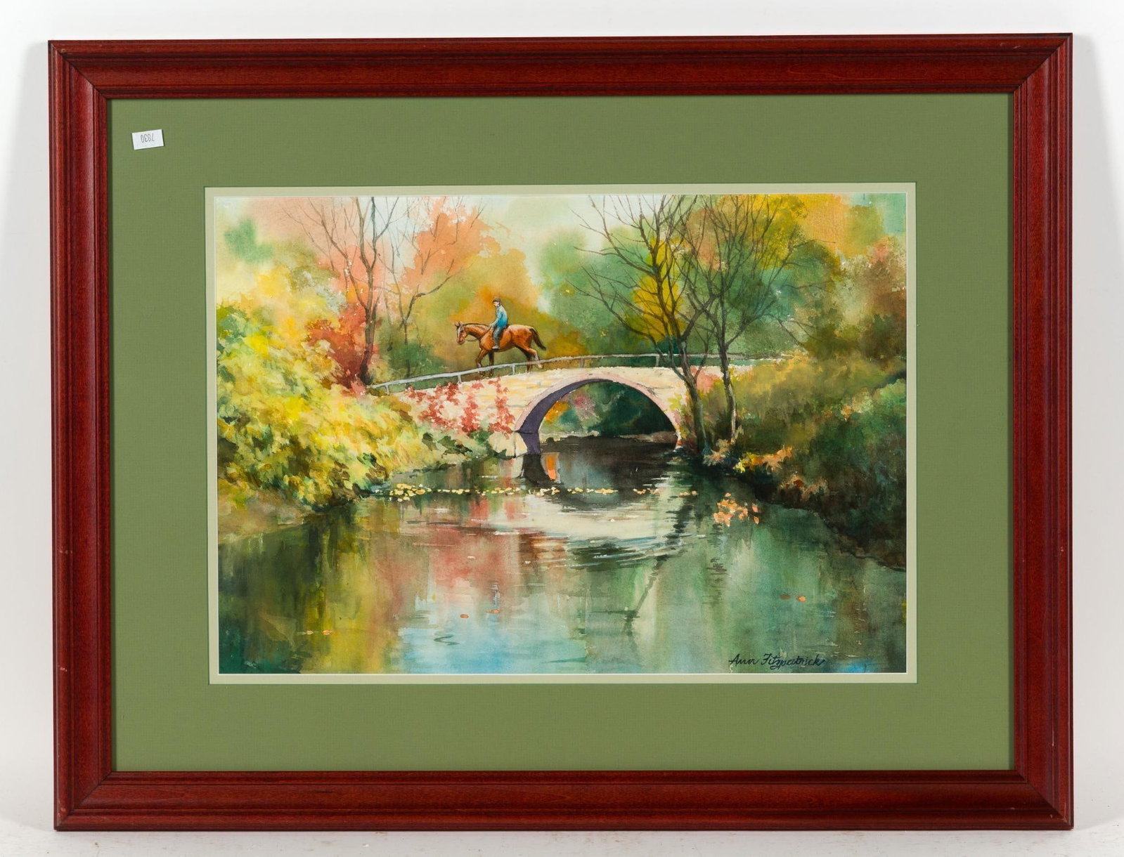 Ann Fitzpatrick Framed Watercolor: Overall 27" x 21". Small losses to frame. 