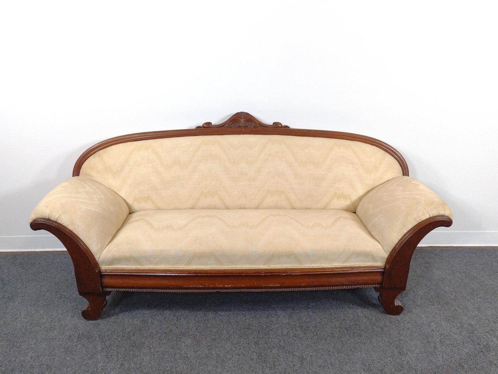 Antique Carved Sofa: 73" wide X 26" deep X 34" high. 