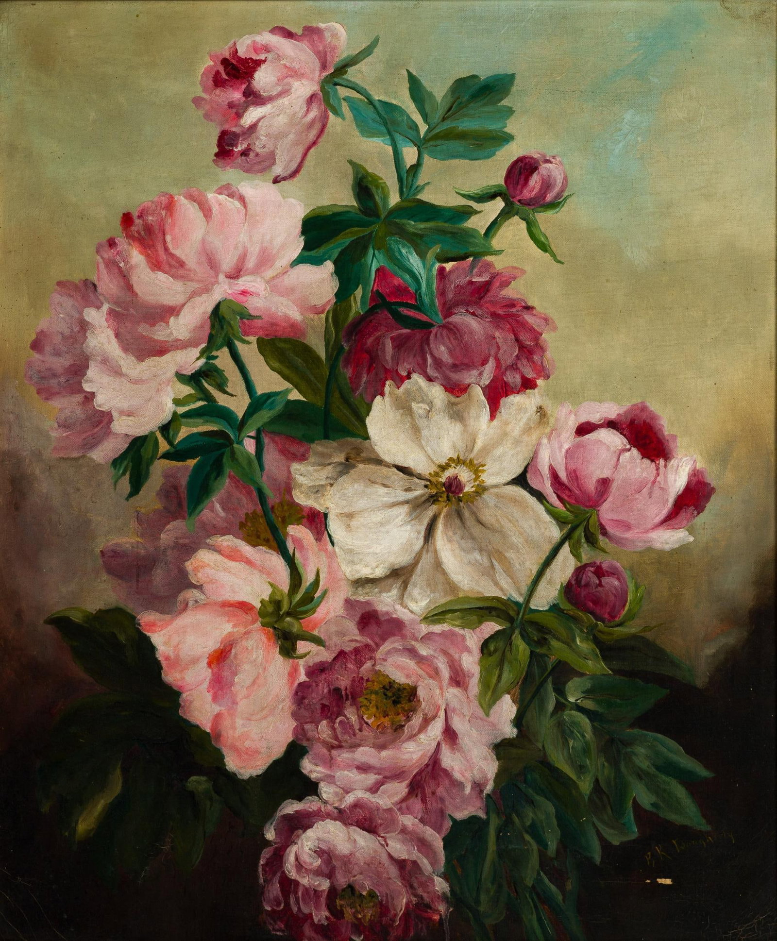 Antique Floral Oil on Canvas Painting (1 of 4)