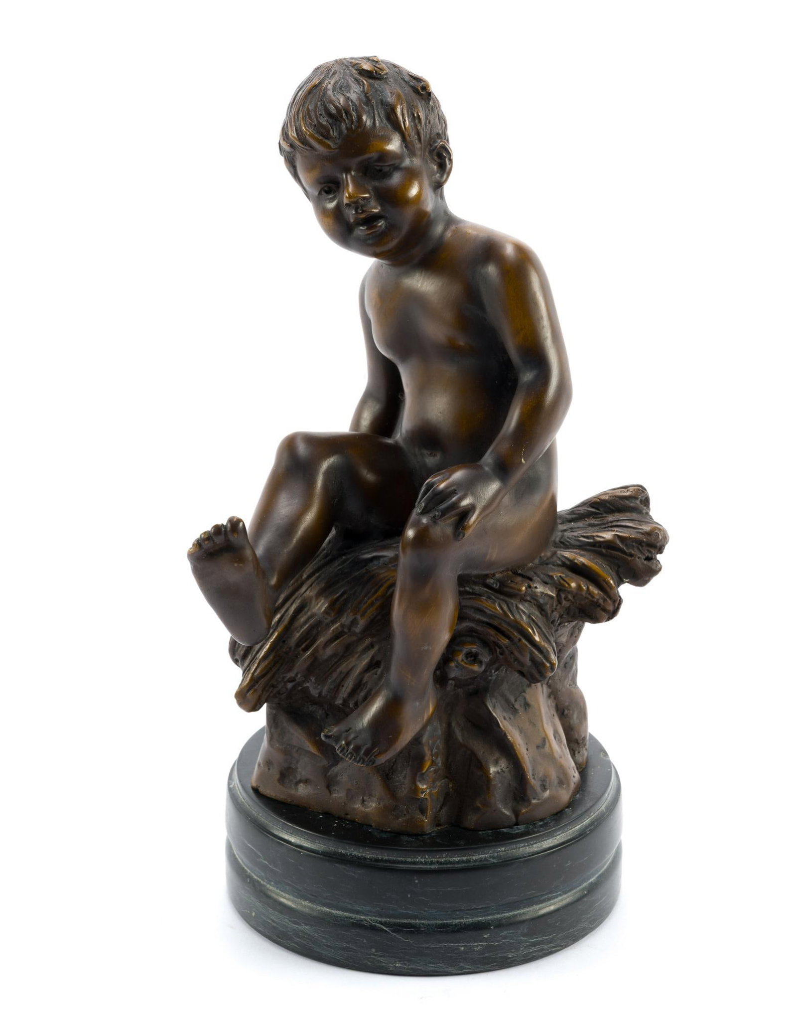Bronze Sculpture After Auguste Moreau: A 9 1/2" bronze signed Moreau to the lower back of the piece. It is mounted to a 1 3/4" height marble base. 