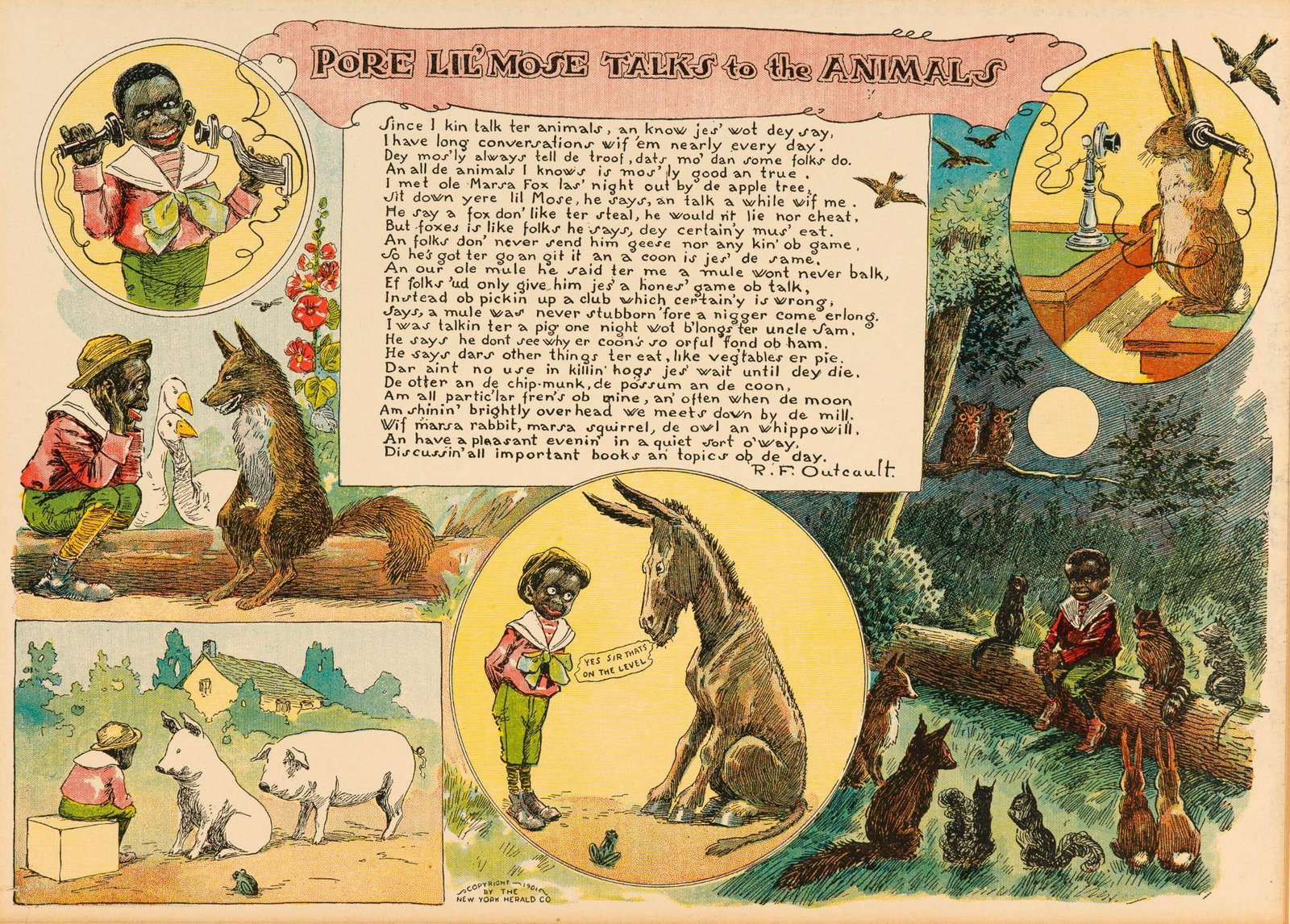 Pore Lil' Mose Talks to the Animals Print: Copyright 1901 by The New York Herald. 10-3/4" long x 18" wide. 