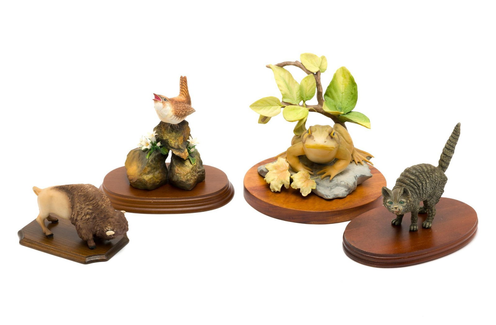 3 Porcelain Animal Figurines & Painted Bronze Cat (1 of 12)
