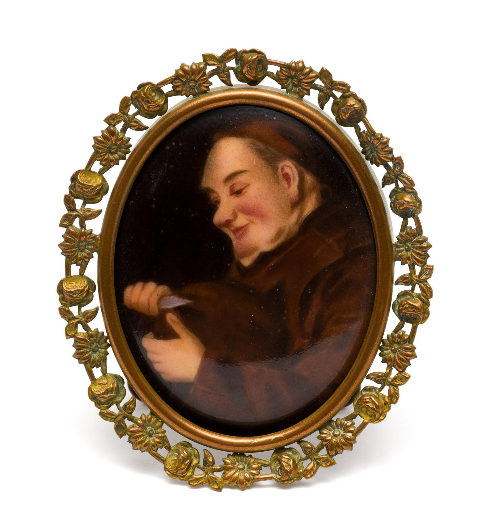 Antique Miniature Porcelain Plaque of a Monk (1 of 2)
