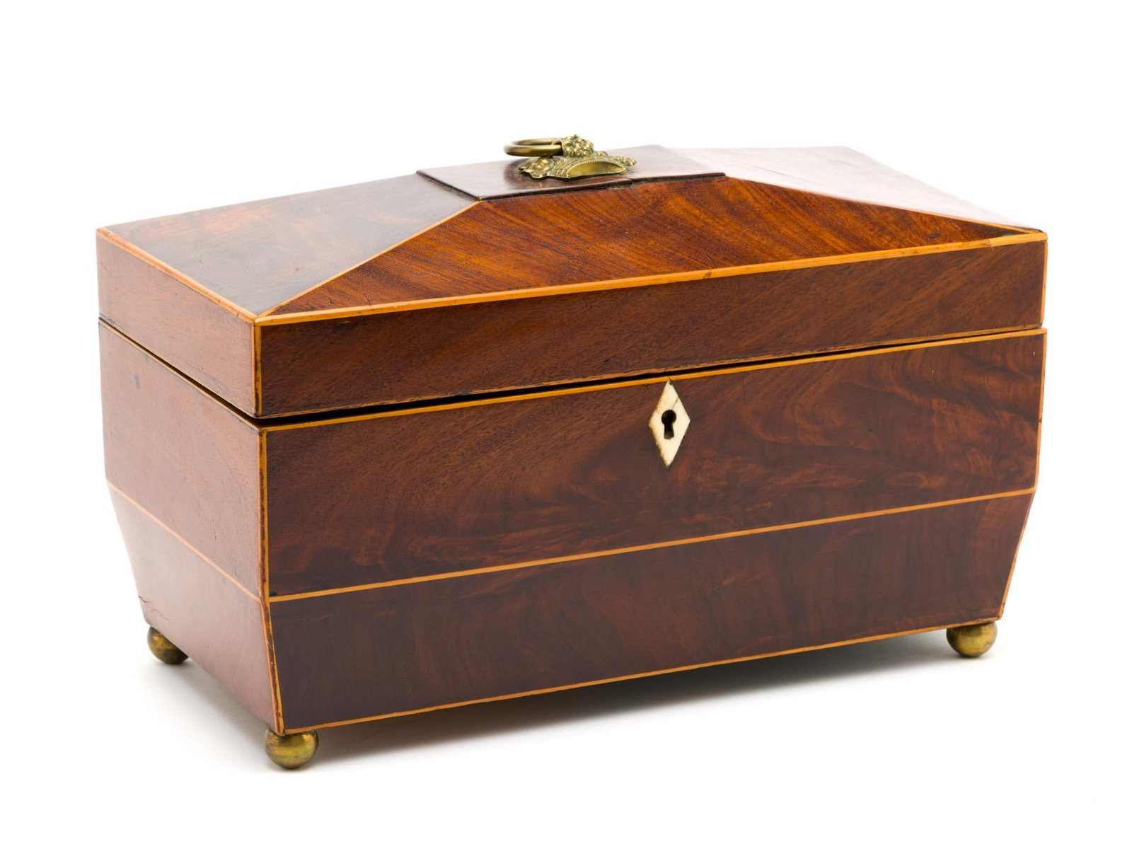 Antique English Regency Mahogany Tea Caddy with Chinese Export Porcelain Tea Cup (1 of 8)