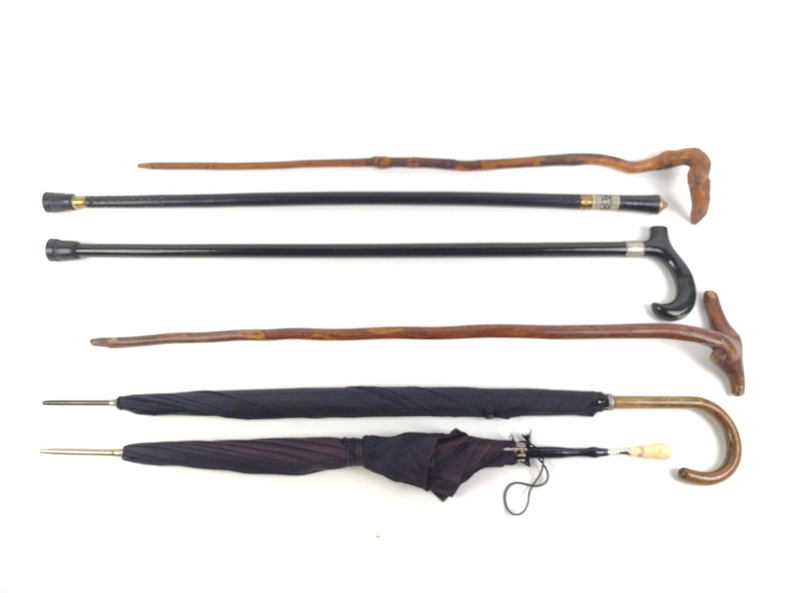 Group of Six Walking Sticks, Canes & Vintage Umbrellas (1 of 5)