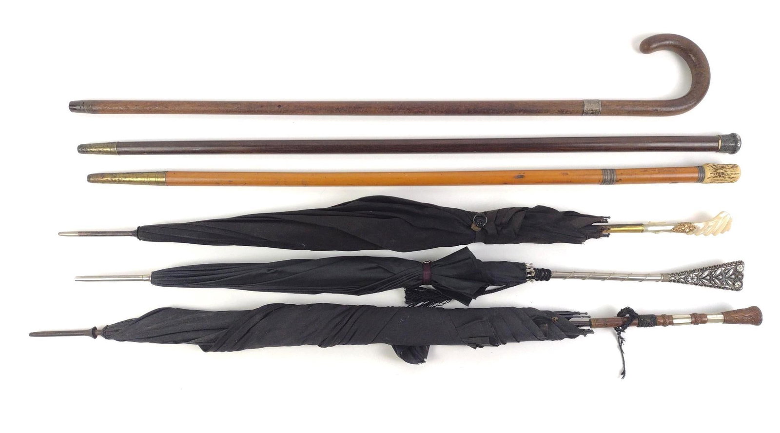 3 Art Deco Umbrellas & 3 Brass-Tipped Canes (1 of 5)