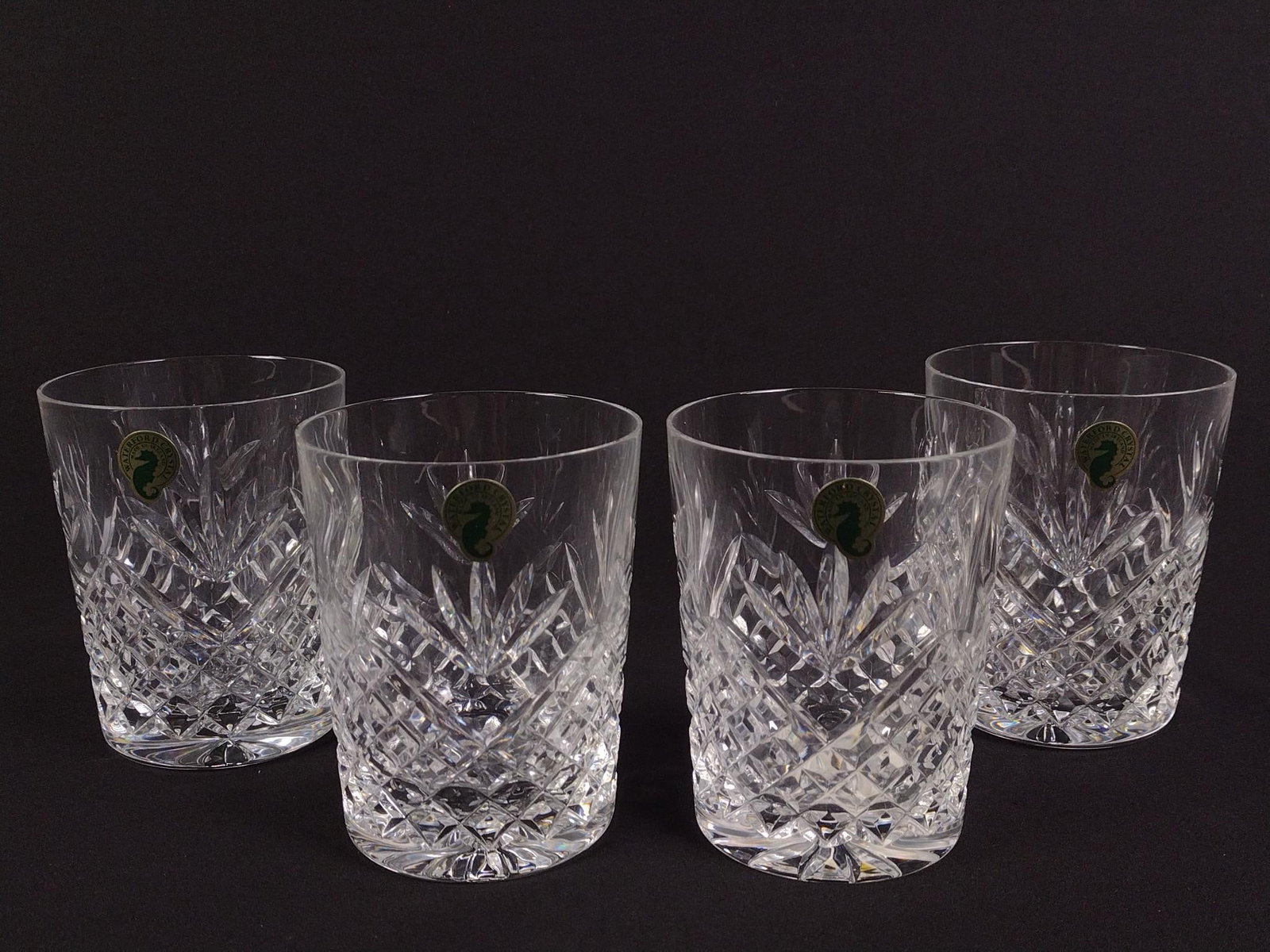 4 Waterford Crystal Hi-Ball Glasses: Box measures 8" x 8" x 6", and glasses themselves measure 3-1/2" x 3-1/2 x 4-1/2".