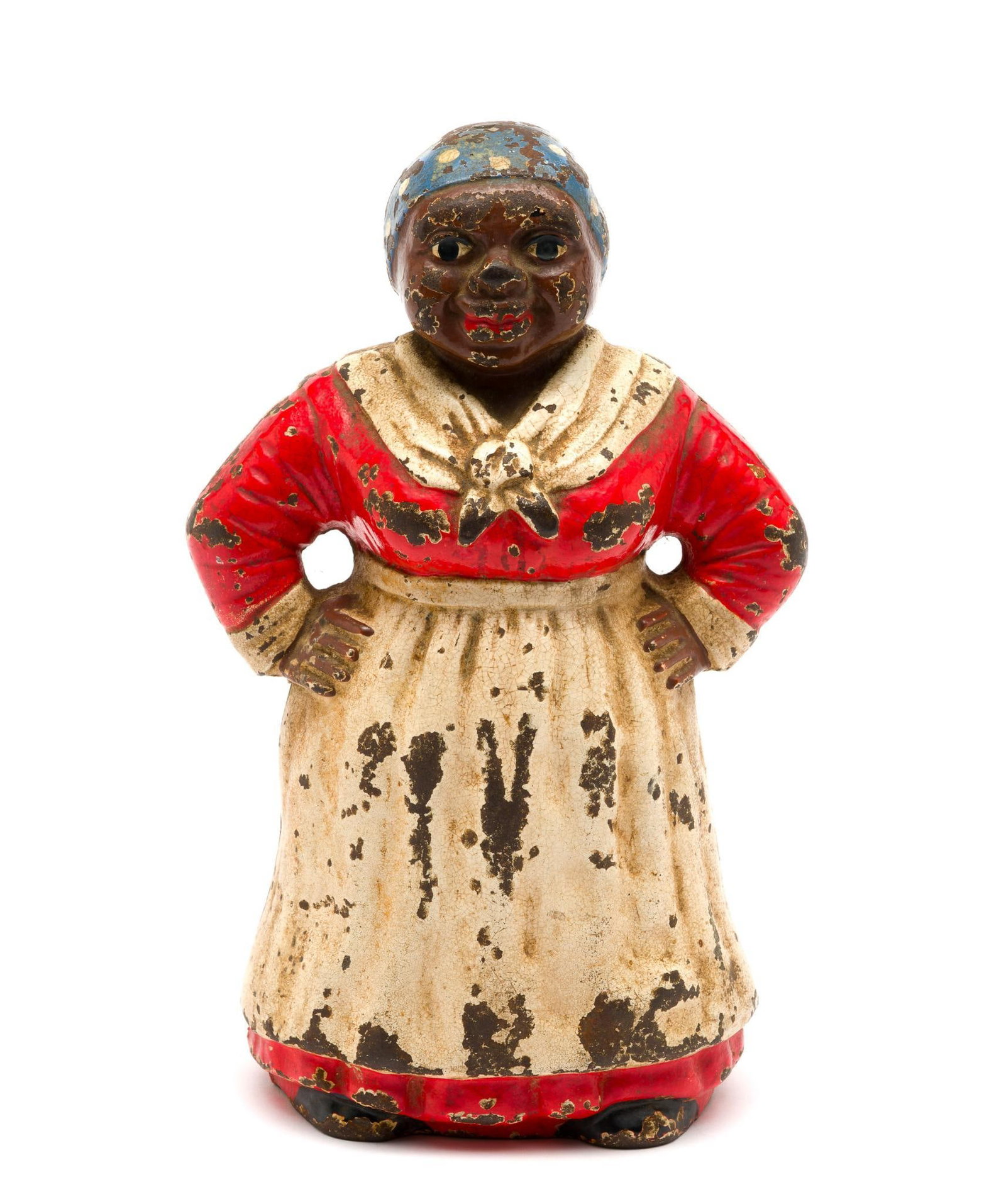 Black Americana Mammie Cast Iron Door Stop: Circa 1920s Black American cast-iron doorstop. In good condition for its age and use. MEASURES 9" x 4-1/4". 