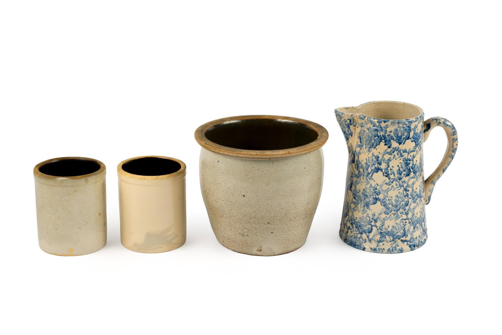 4 Stoneware Crocks, Utensil Holders & Spongeware Pitcher (1 of 8)