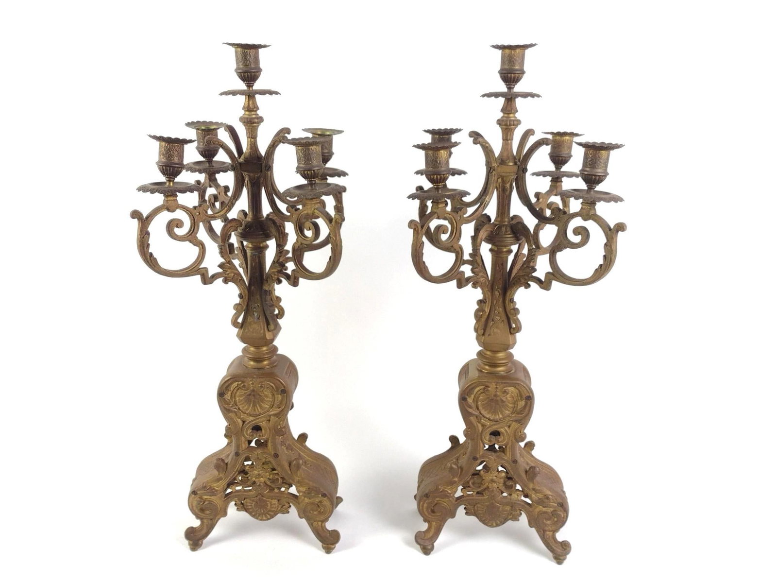 Pair of Wrought Iron Gold-Tone Rococo Candelabras (1 of 7)