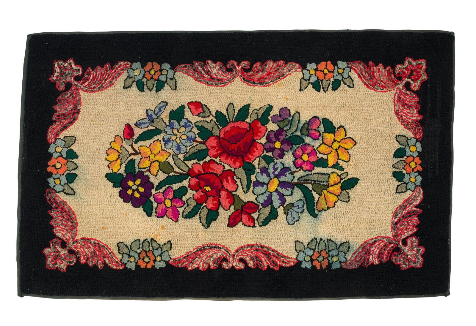 20th Century Floral Decorated Hooked Rug (1 of 2)